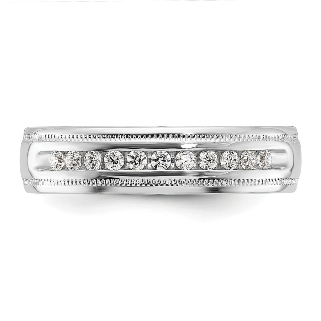 14k White Gold Men's Polished and Milgrain 11-Stone Ring Mounting, Mounting Only - Sophia Jewelers
