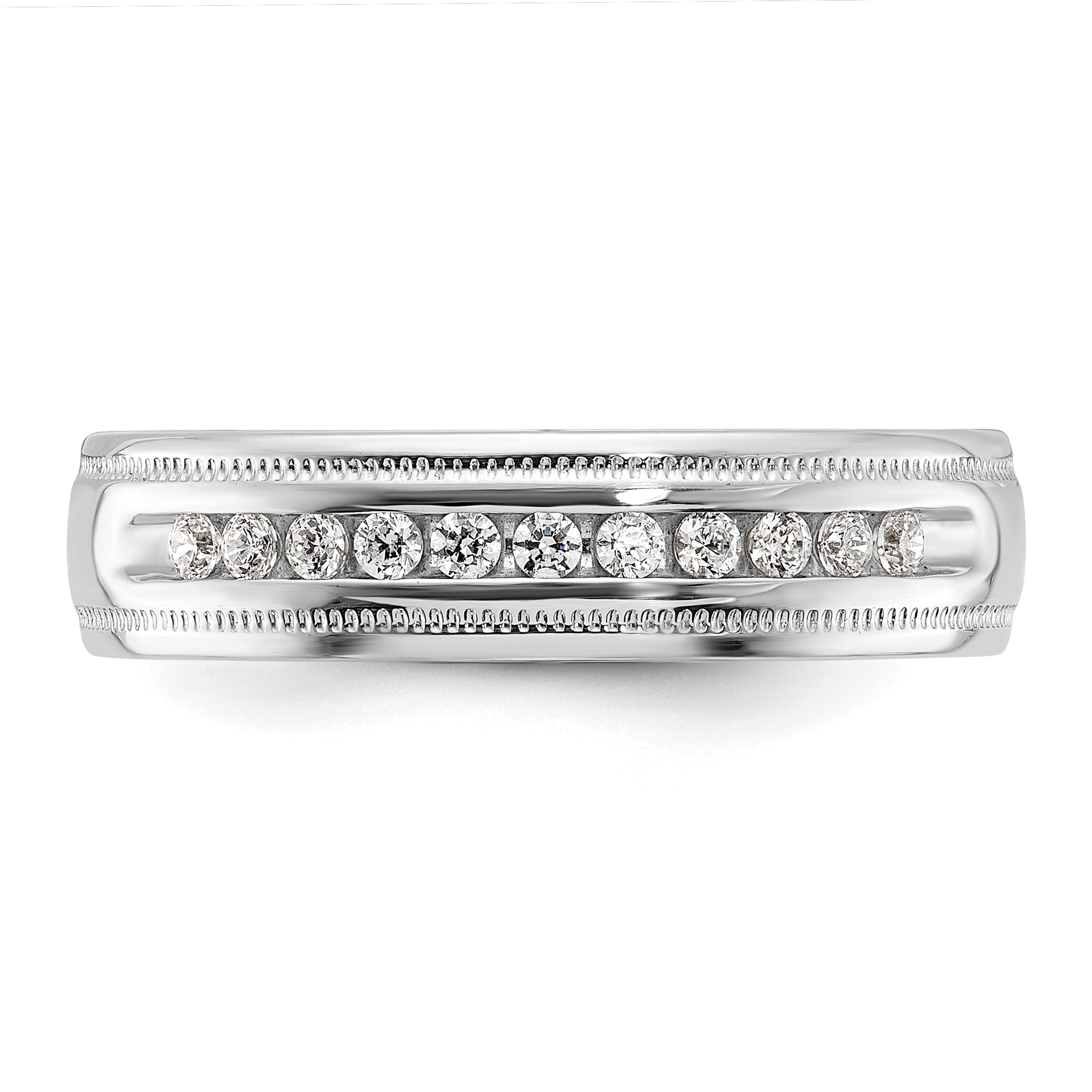 14k White Gold Men's Polished and Milgrain 11-Stone Ring Mounting, Mounting Only - Sophia Jewelers