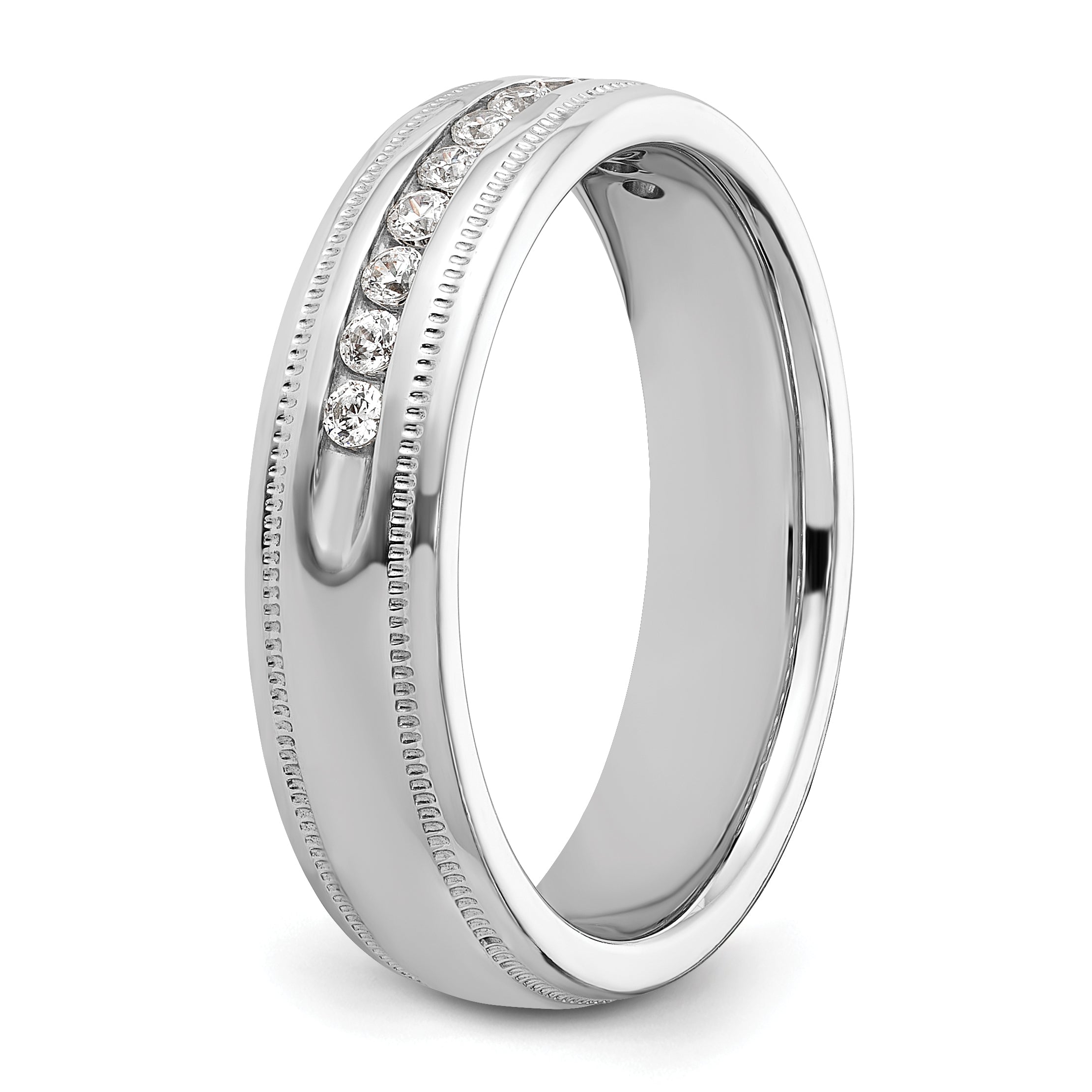 14k White Gold Men's Polished and Milgrain 11-Stone Ring Mounting, Mounting Only - Sophia Jewelers