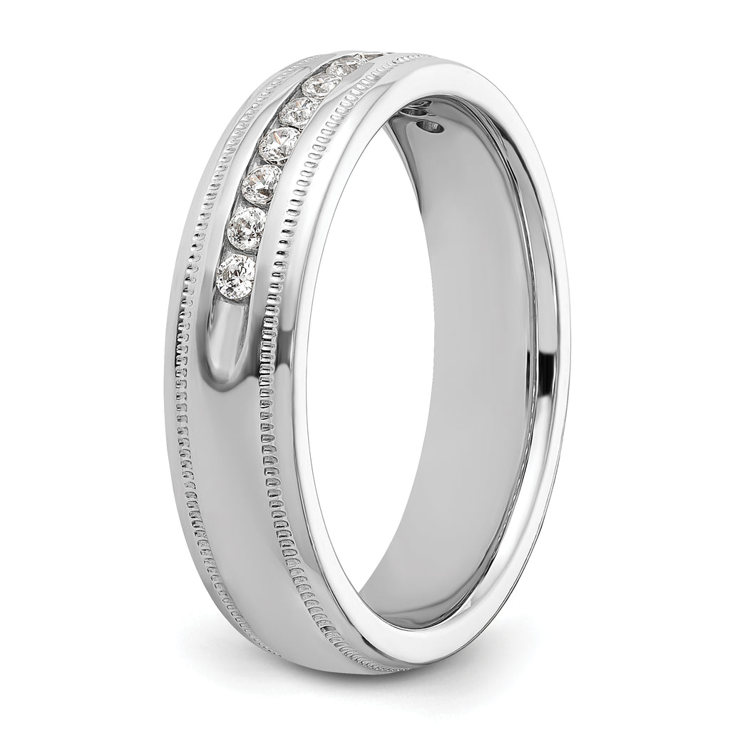 14k White Gold Men's Polished and Milgrain 11-Stone 1/4 Carat AA Quality Diamond Ring - Sophia Jewelers