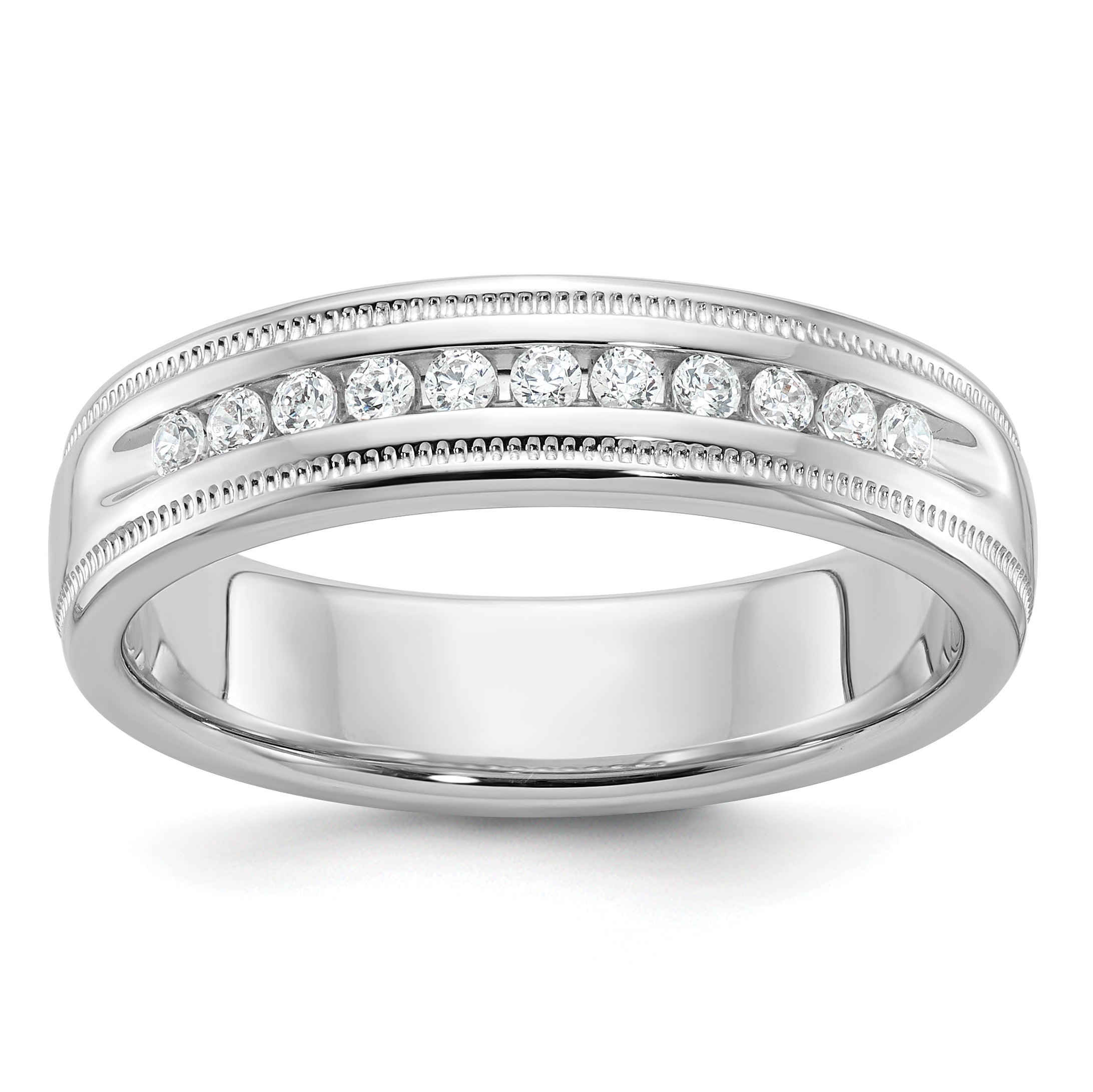 14k White Gold Men's Polished and Milgrain 11-Stone Ring Mounting, Mounting Only - Sophia Jewelers Main image