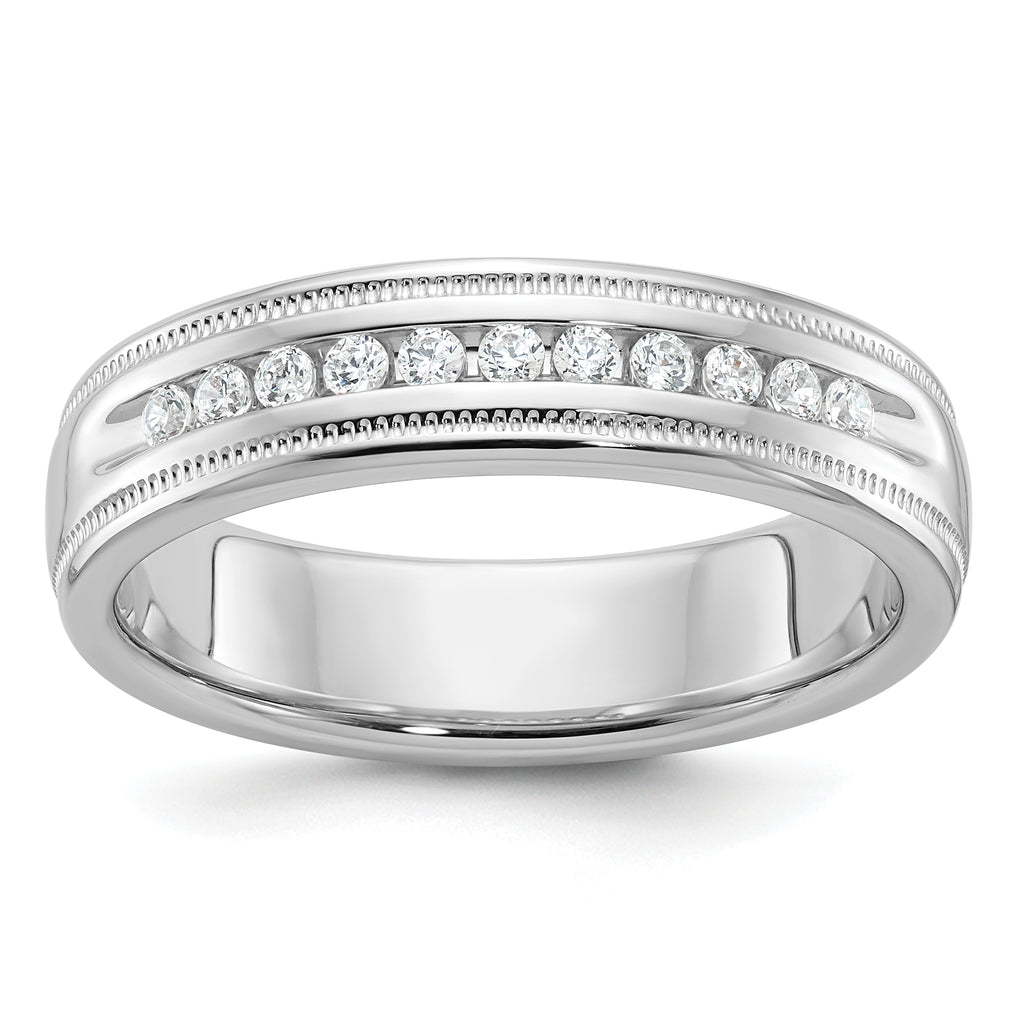 14k White Gold Men's Polished and Milgrain 11-Stone Ring Mounting, Mounting Only - Sophia Jewelers