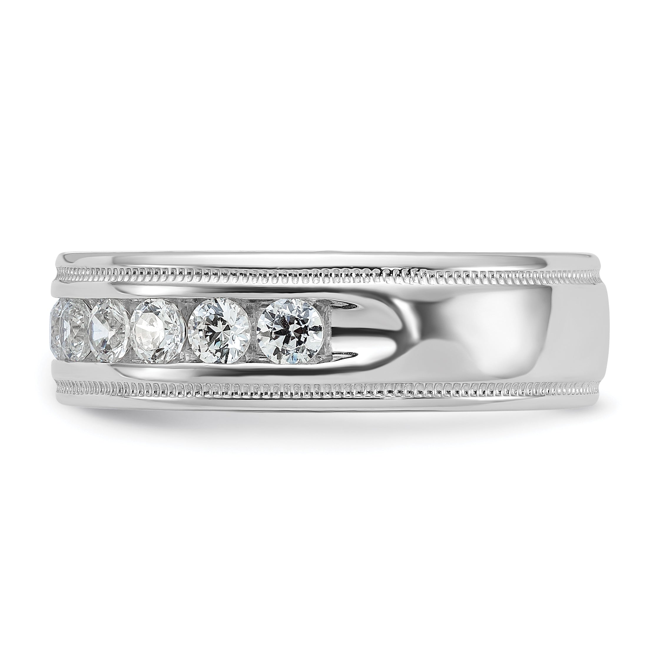 14k White Gold Polished and Miligrain Eleven Stone Men's Ring Mounting, Mounting Only - Sophia Jewelers