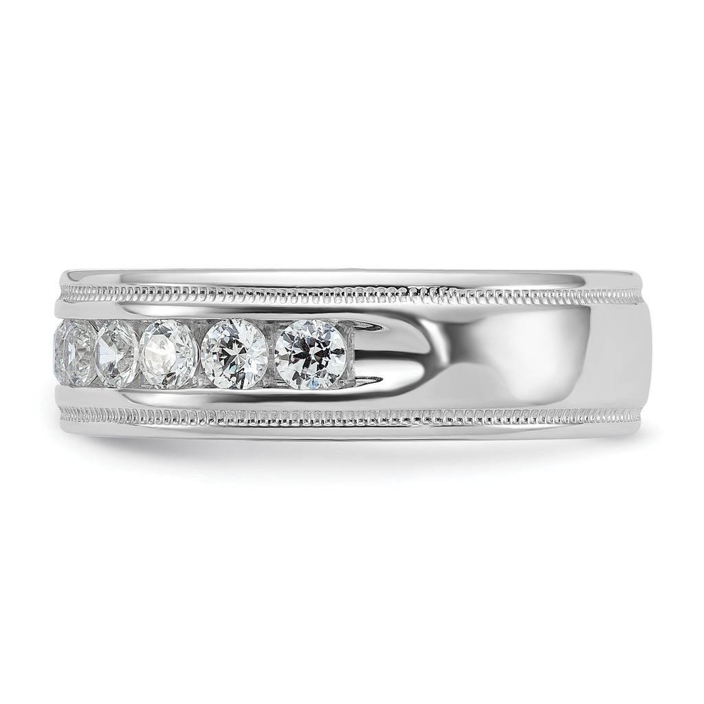 14k White Gold Men's Polished and Milgrain 11-Stone 1 Carat AA Quality Diamond Ring - Sophia Jewelers