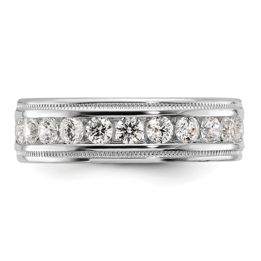 14k White Gold Polished and Miligrain Eleven Stone Men's Ring Mounting, Mounting Only - Sophia Jewelers
