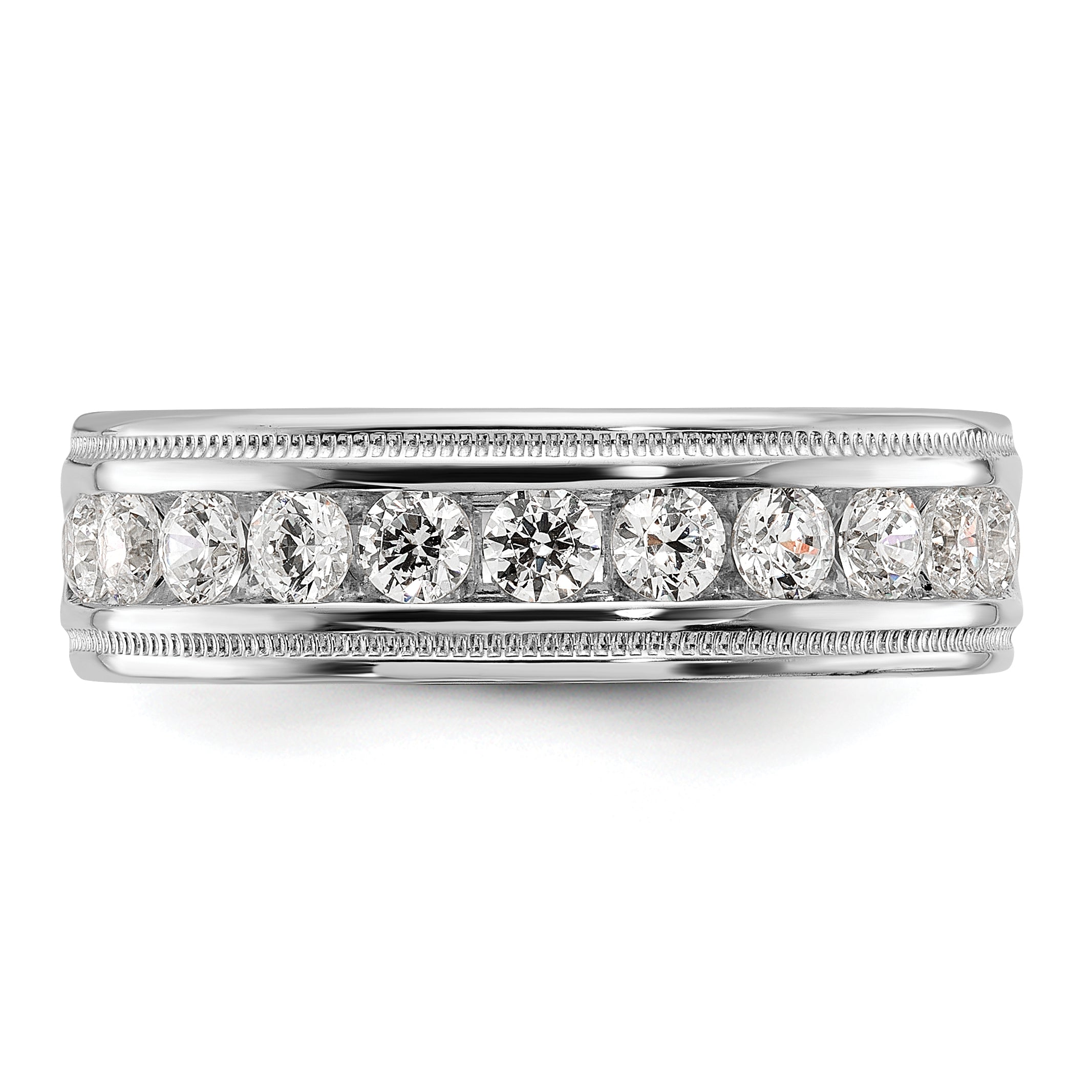 14k White Gold Men's Polished and Milgrain 11-Stone 1 Carat AA Quality Diamond Ring - Sophia Jewelers