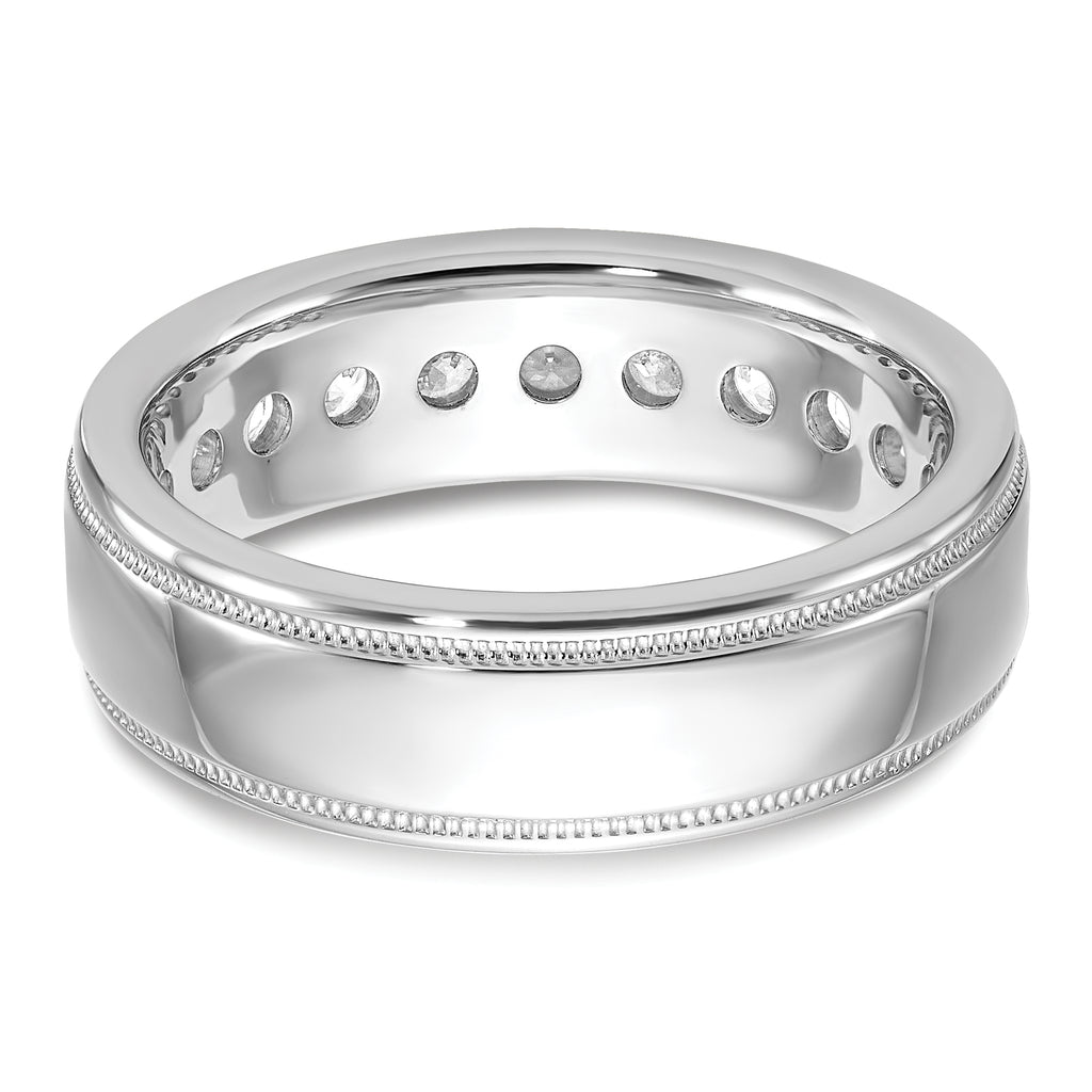 14k White Gold Men's Polished and Milgrain 11-Stone 1 Carat AA Quality Diamond Ring - Sophia Jewelers