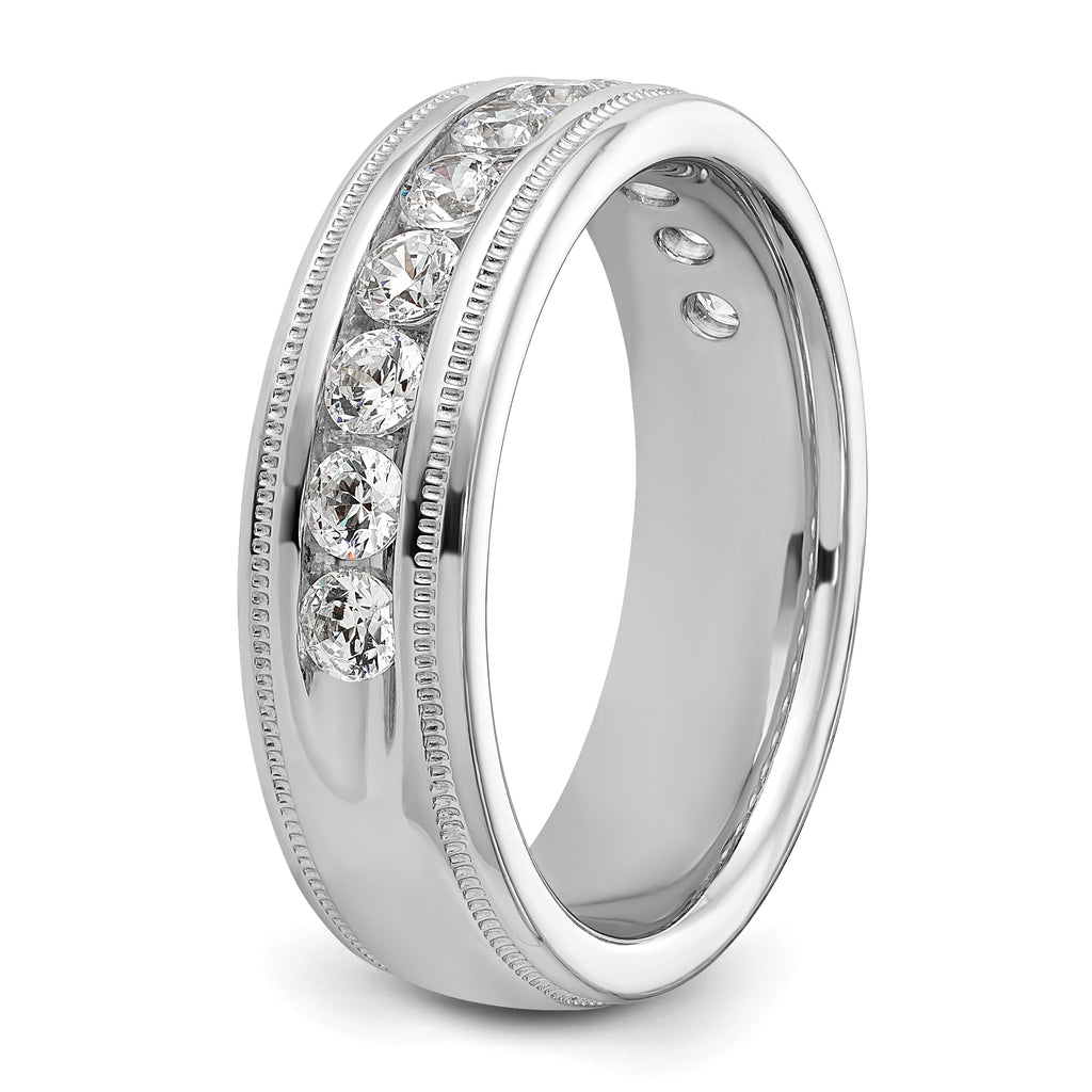 14k White Gold Men's Polished and Milgrain 11-Stone 1 Carat AA Quality Diamond Ring - Sophia Jewelers