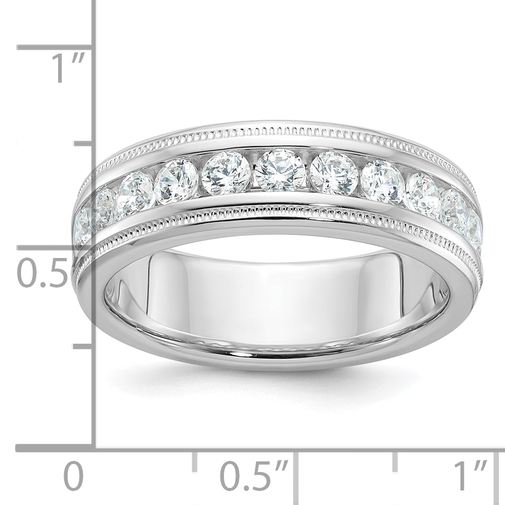 14k White Gold Men's Polished and Milgrain 11-Stone 1 Carat AA Quality Diamond Ring - Sophia Jewelers