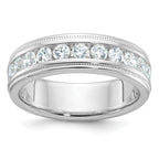 14k White Gold Polished and Miligrain Eleven Stone Men's Ring Mounting, Mounting Only - Sophia Jewelers