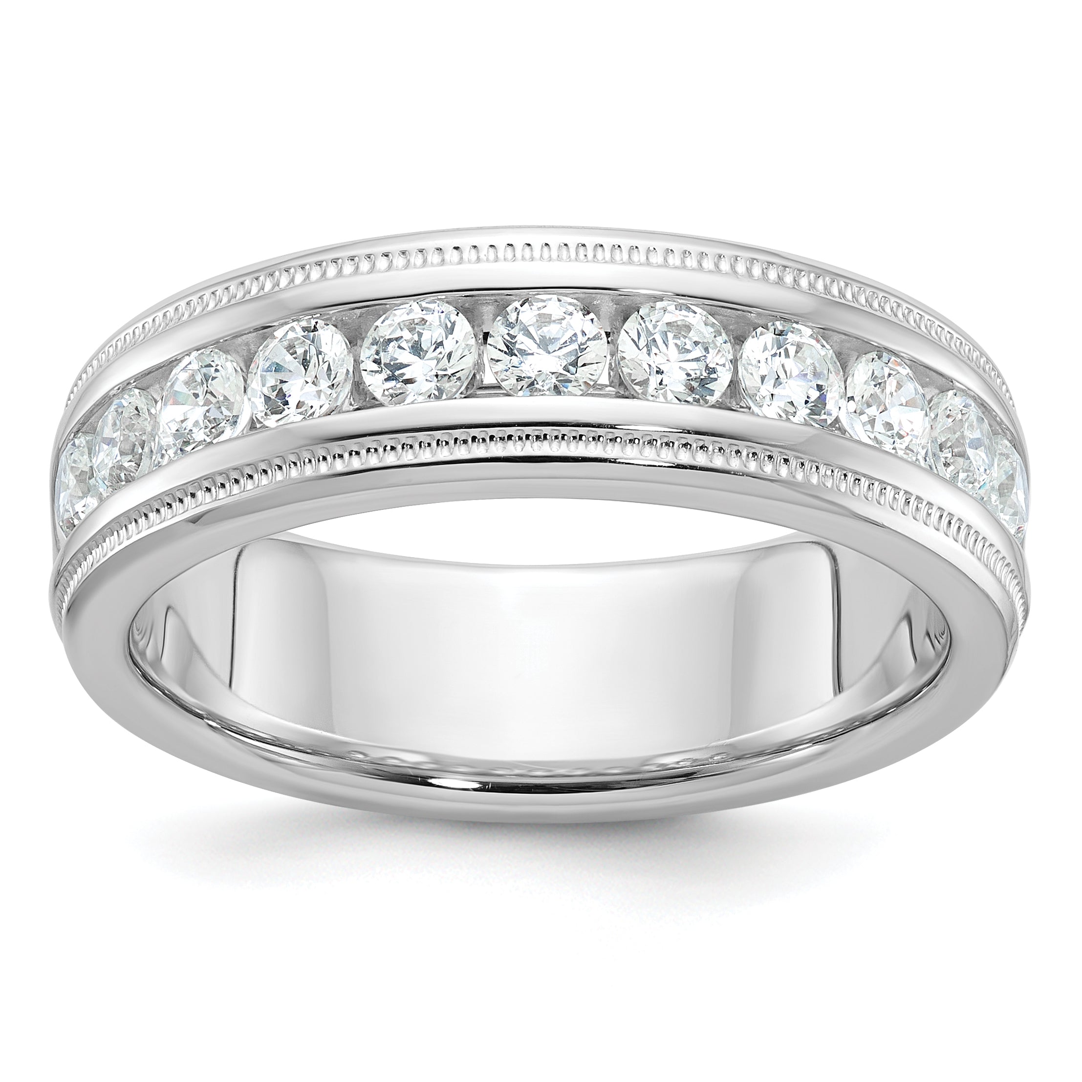 14k White Gold Polished and Miligrain Eleven Stone Men's Ring Mounting, Mounting Only - Sophia Jewelers