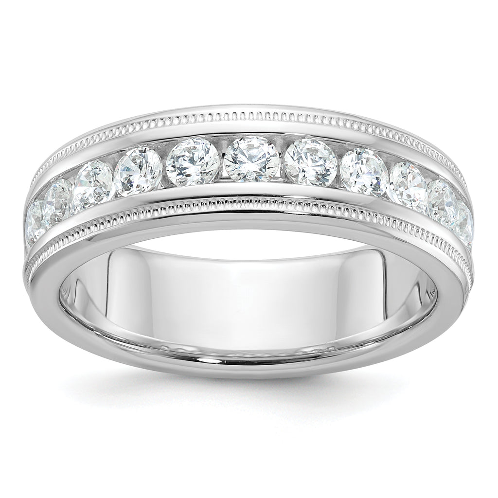 14k White Gold Men's Polished and Milgrain 11-Stone 1 Carat AA Quality Diamond Ring - Sophia Jewelers