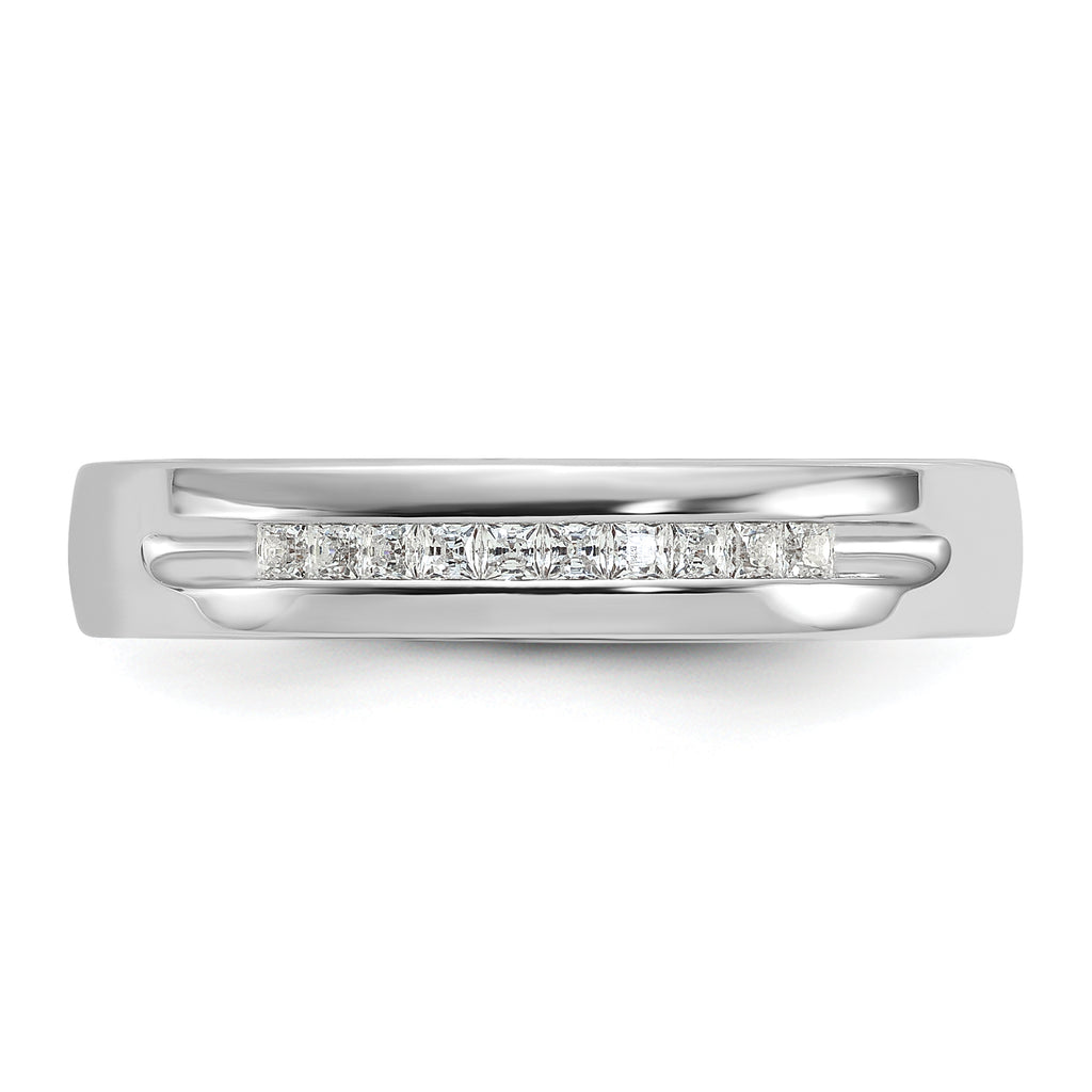 14k White Gold Men's Polished and Grooved Square 10-Stone Ring Mounting, Mounting Only - Sophia Jewelers