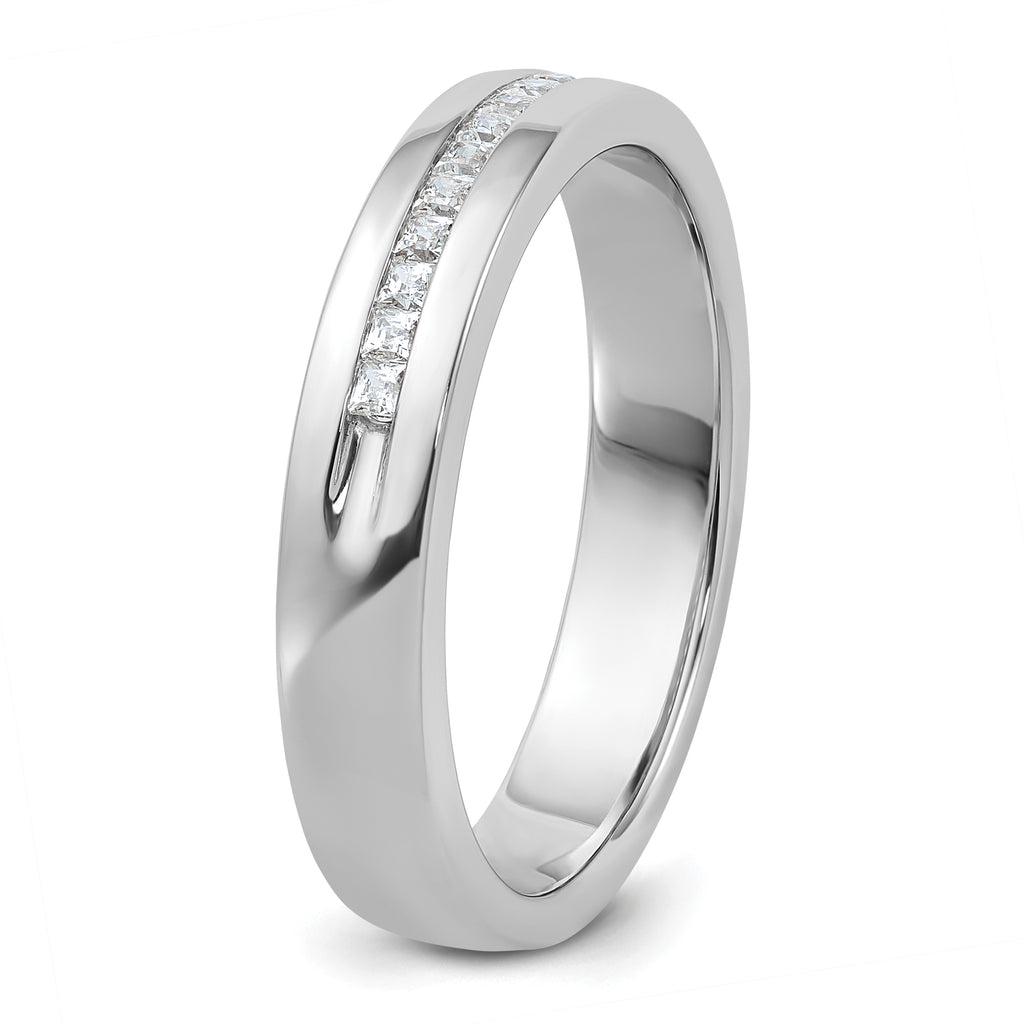 14k White Gold Men's Polished and Grooved Square 10-Stone 1/4 Carat AA Quality Diamond Ring - Sophia Jewelers