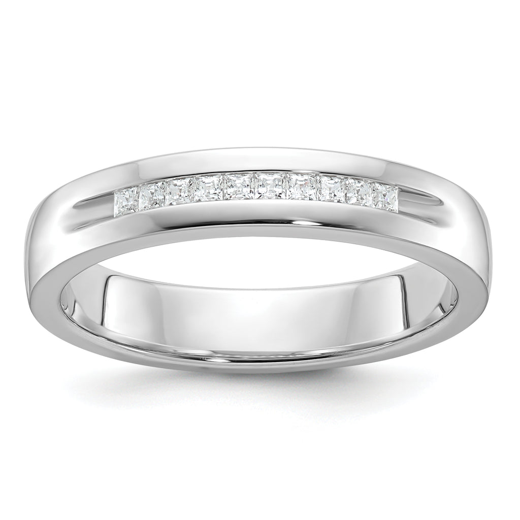 14k White Gold Men's Polished and Grooved Square 10-Stone Ring Mounting, Mounting Only - Sophia Jewelers