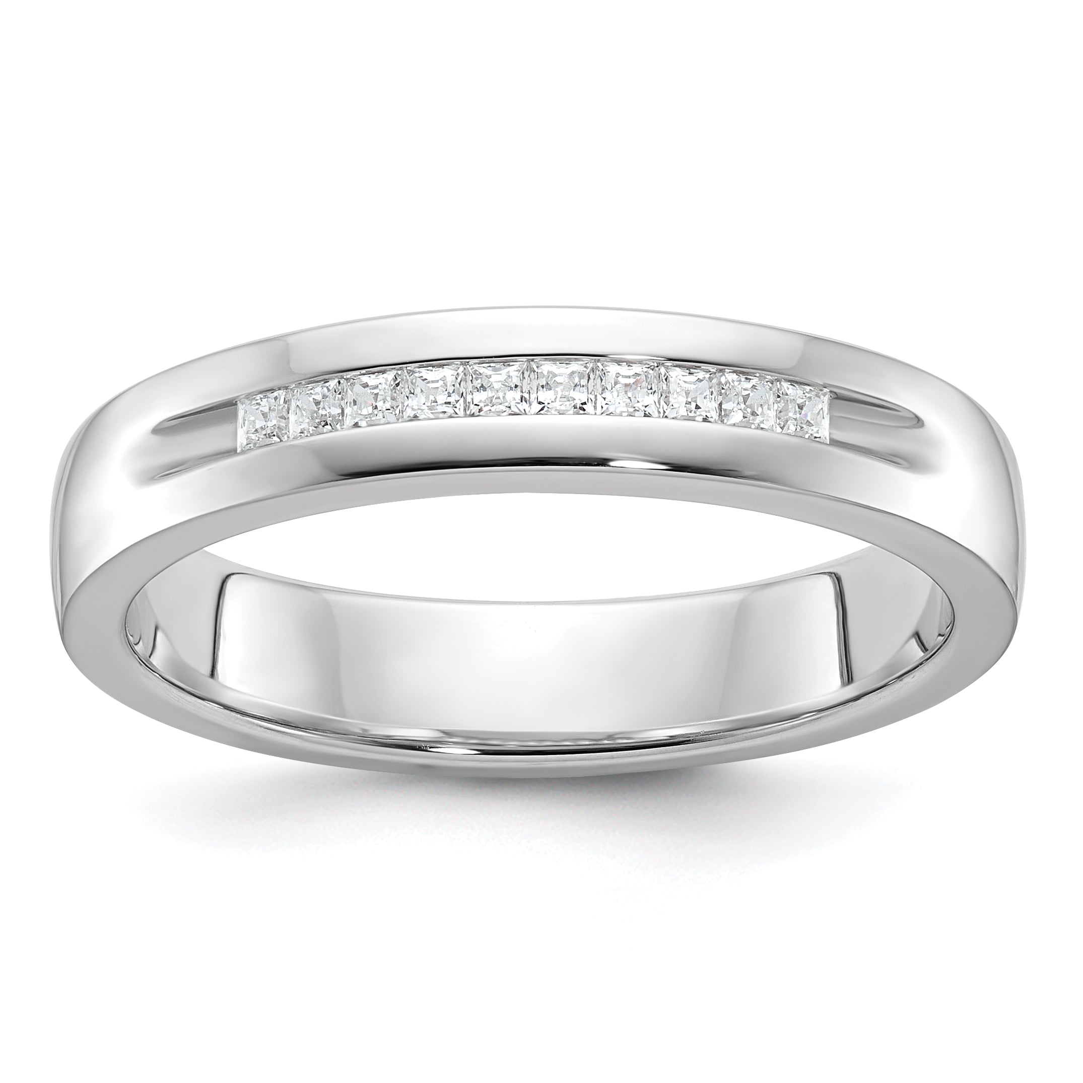 14k White Gold Men's Polished and Grooved Square 10-Stone Ring Mounting, Mounting Only - Sophia Jewelers