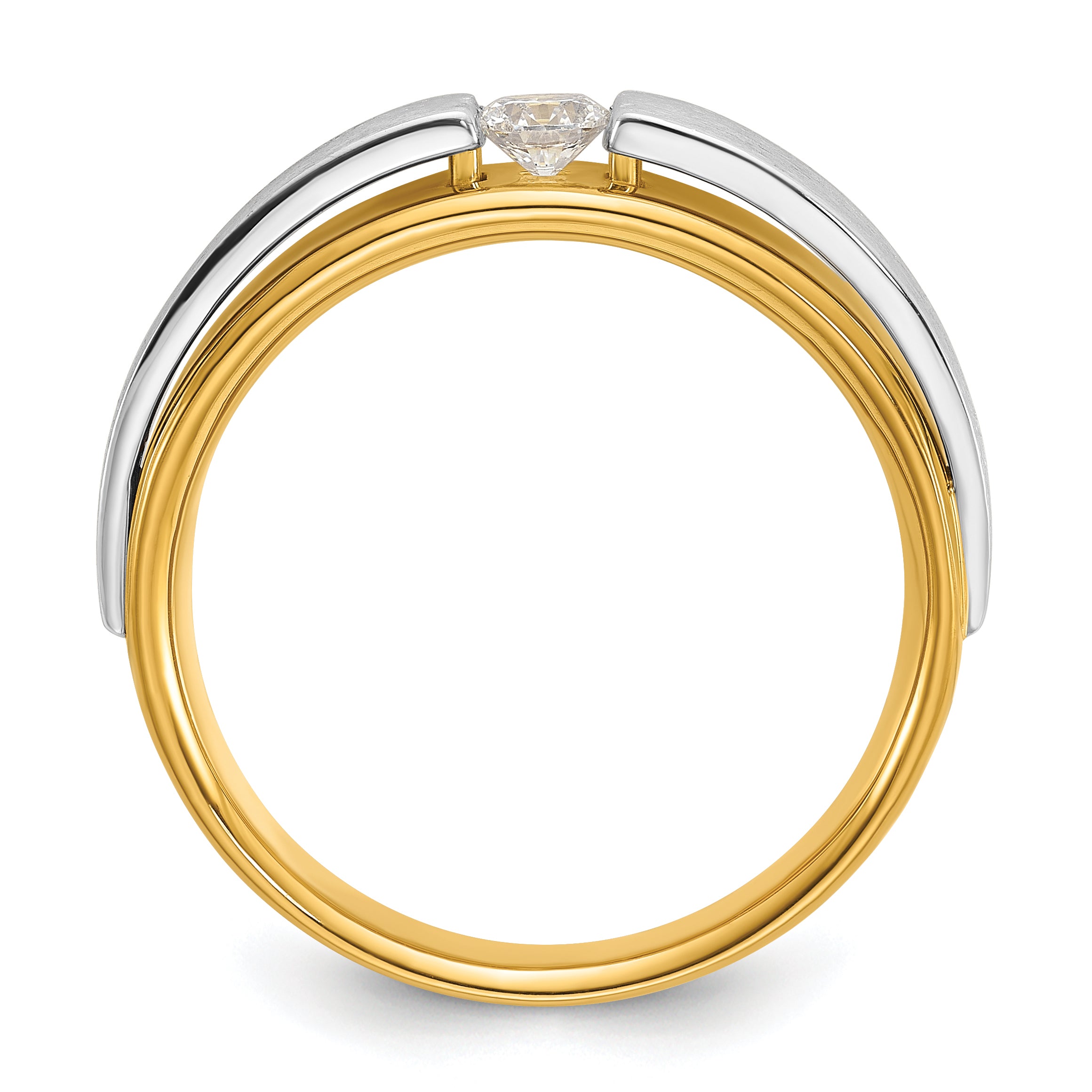 14k Two-tone Men's Polished and Satin 1/5 Carat Lab Grown Diamond Solitaire Ring - Sophia Jewelers