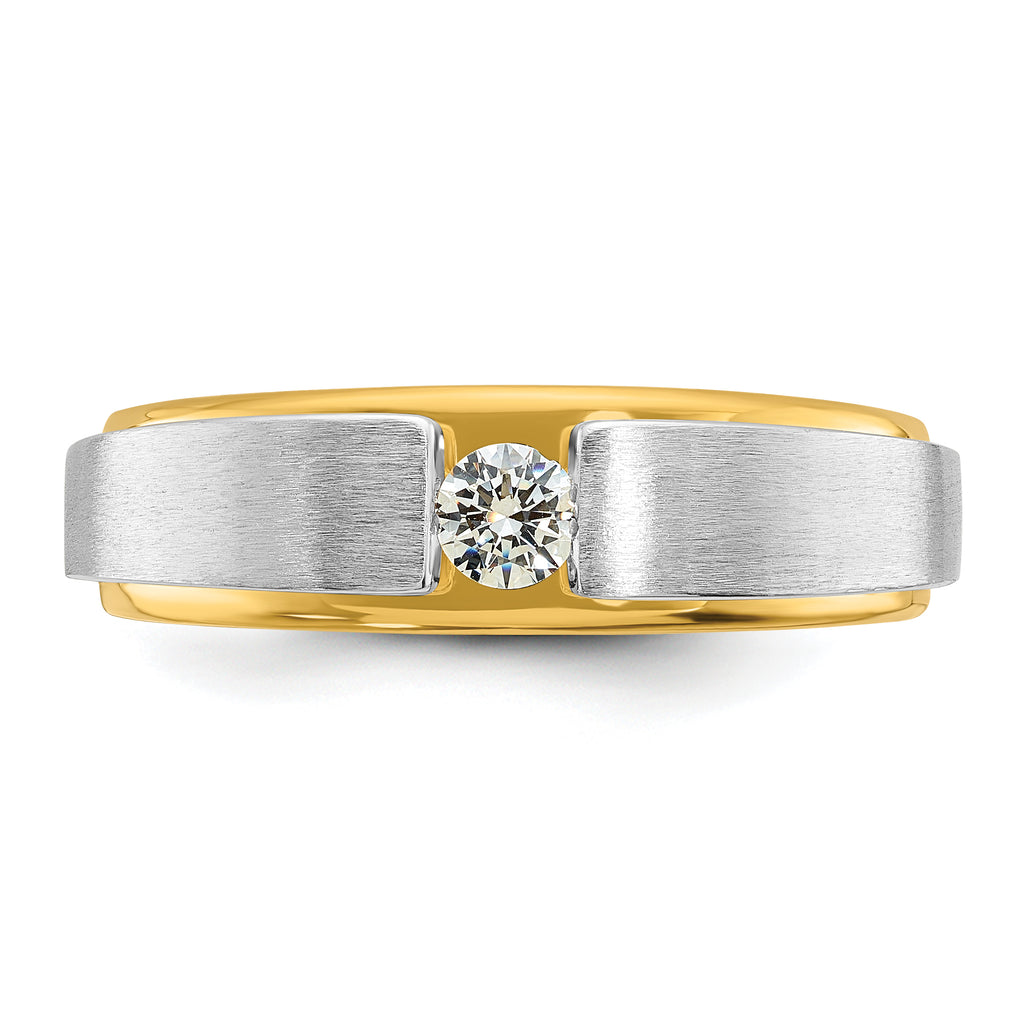 14k Two-tone 1/15 carat Lab Grown Diamond VS/SI+ G+ Complete Polished and Satin Men's Band