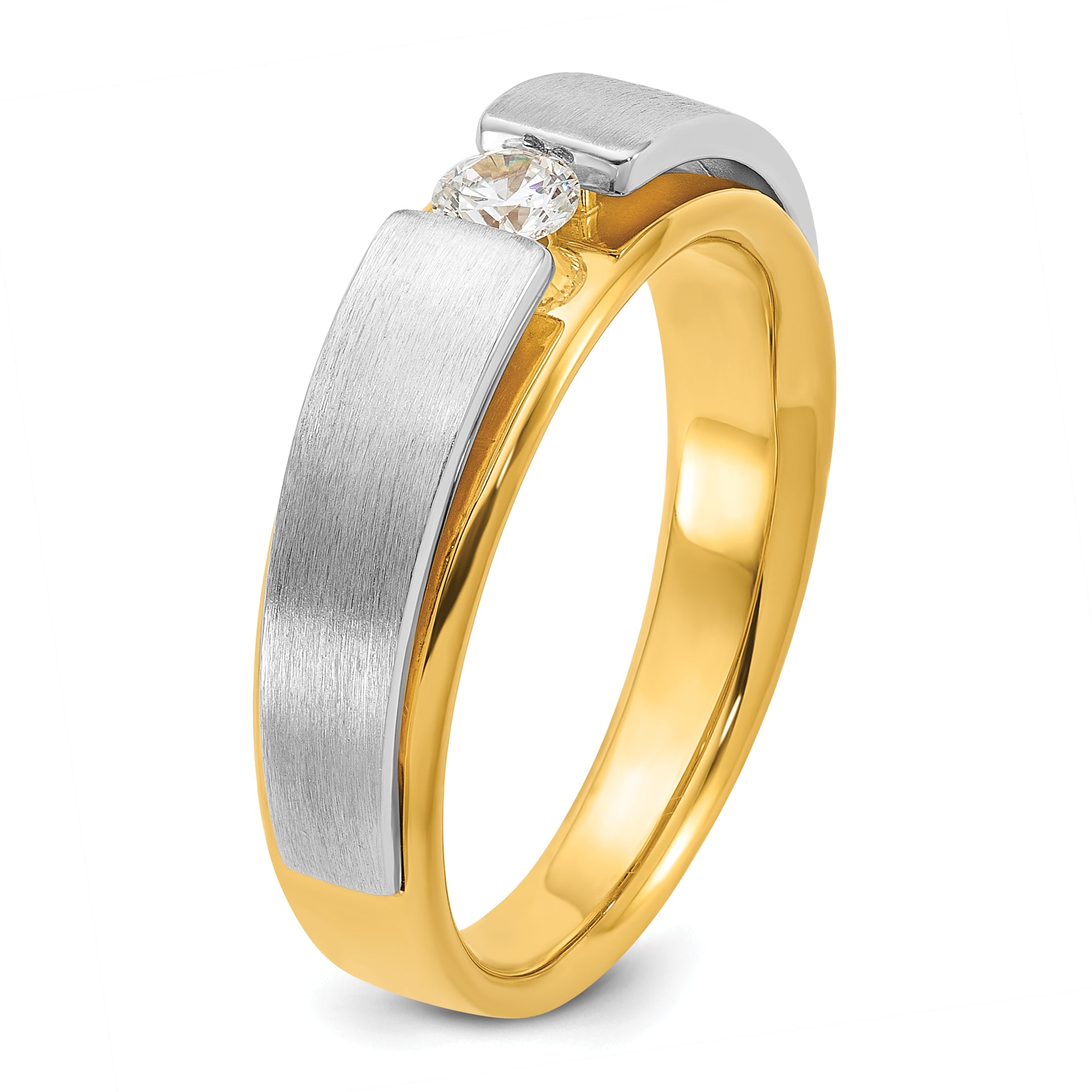 14k Two-tone 1/15 carat Lab Grown Diamond VS/SI+ G+ Complete Polished and Satin Men's Band