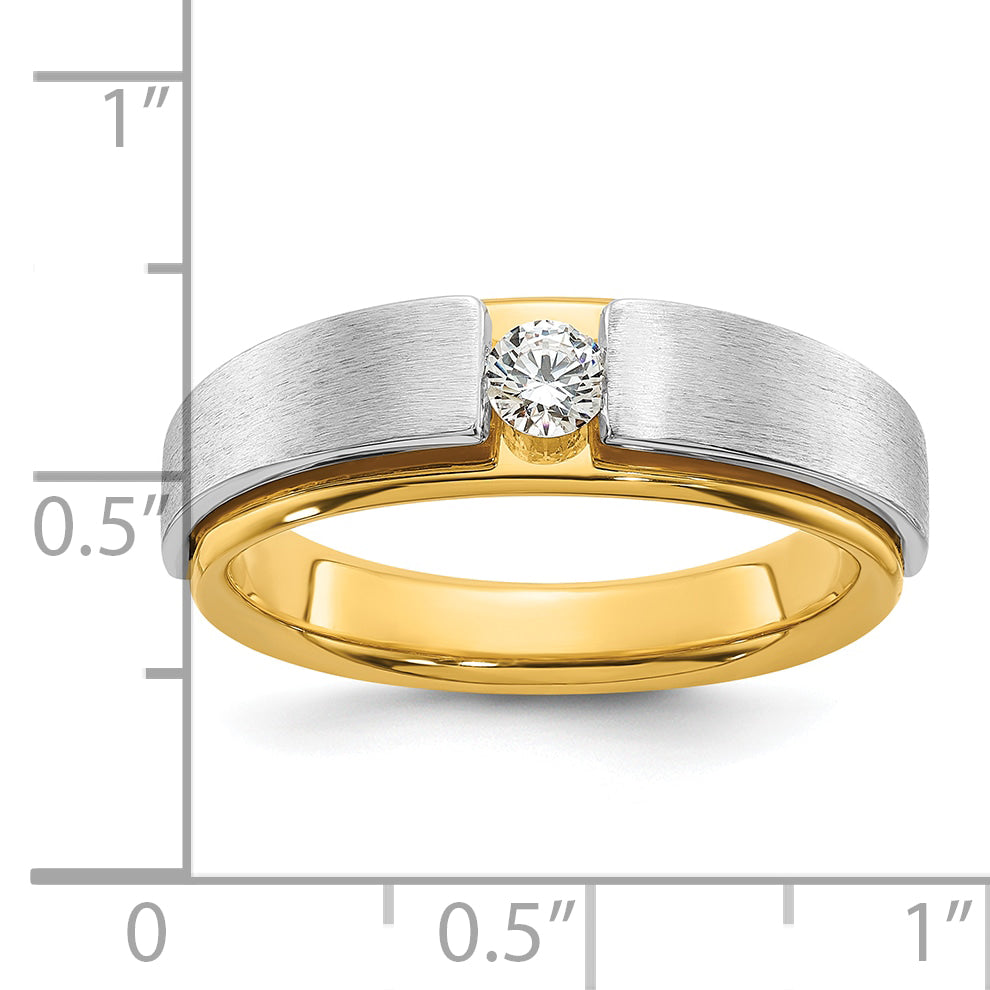 14k Two-tone 1/15 carat Lab Grown Diamond VS/SI+ G+ Complete Polished and Satin Men's Band