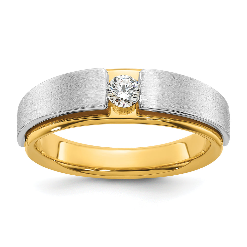 14k Two-tone 1/15 carat Lab Grown Diamond VS/SI+ G+ Complete Polished and Satin Men's Band