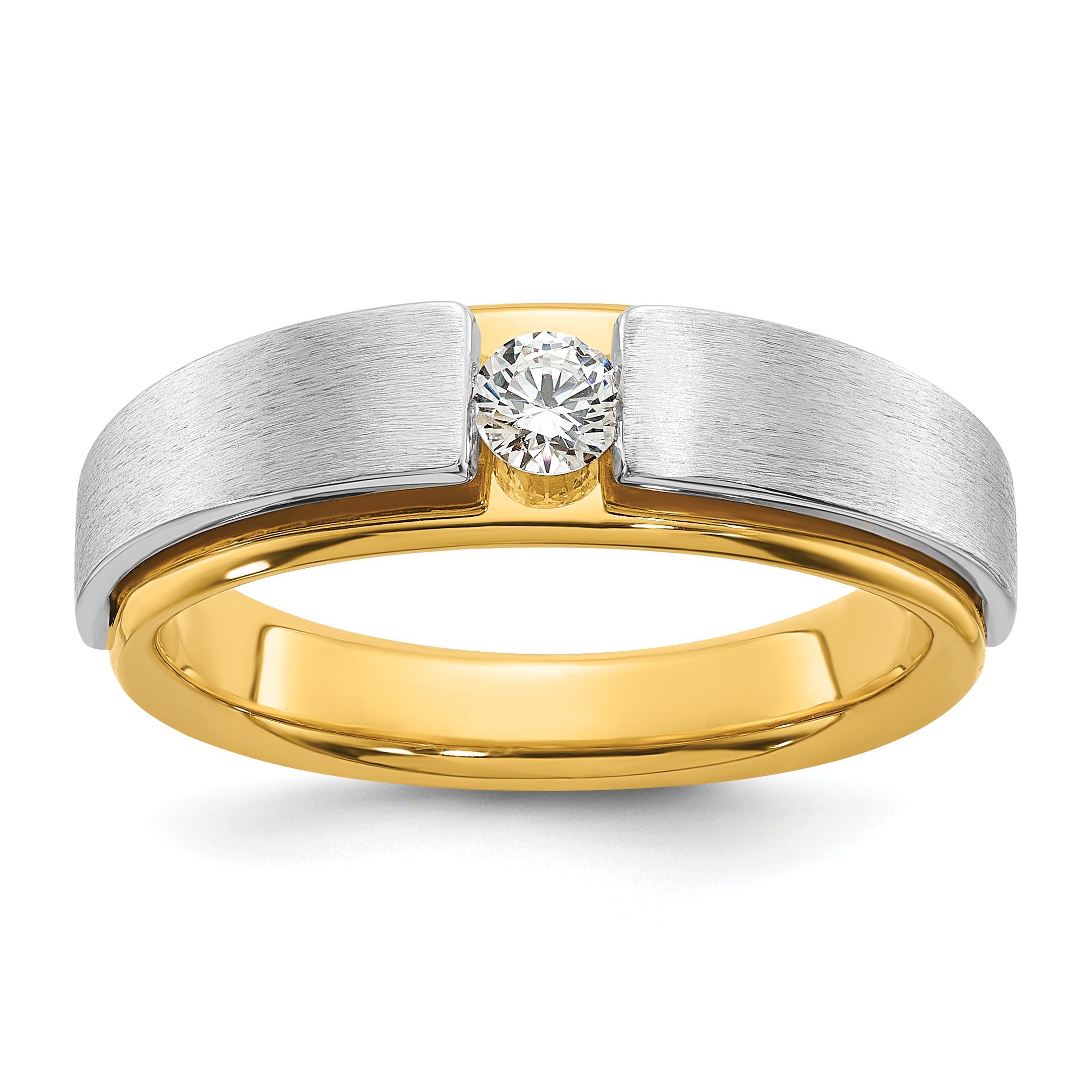 14k Two-tone Men's Polished and Satin 1/5 Carat Lab Grown Diamond Solitaire Ring - Sophia Jewelers