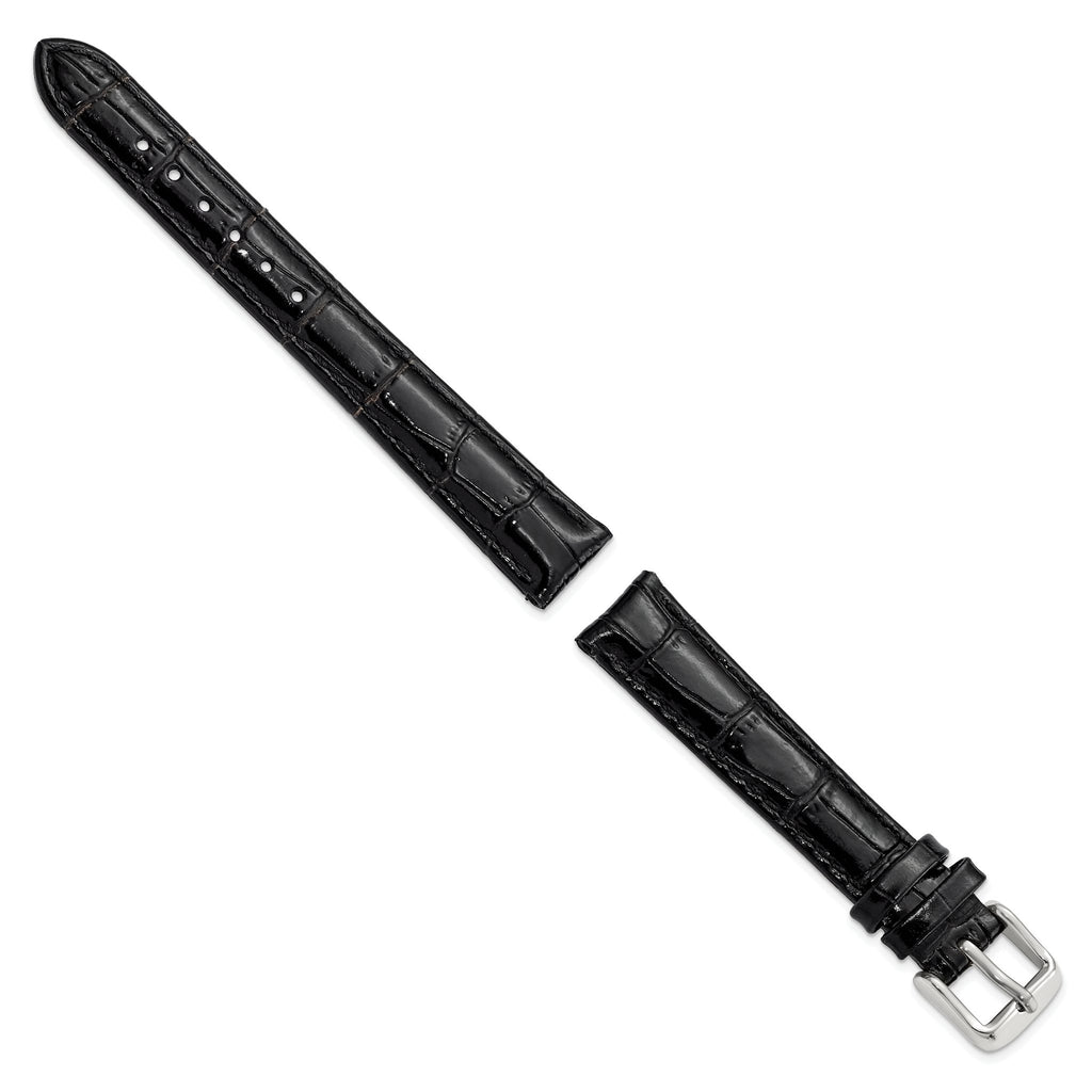 Black Crocodile-Grain Leather Watch Band in Silver-Tone Buckle - Sophia Jewelers