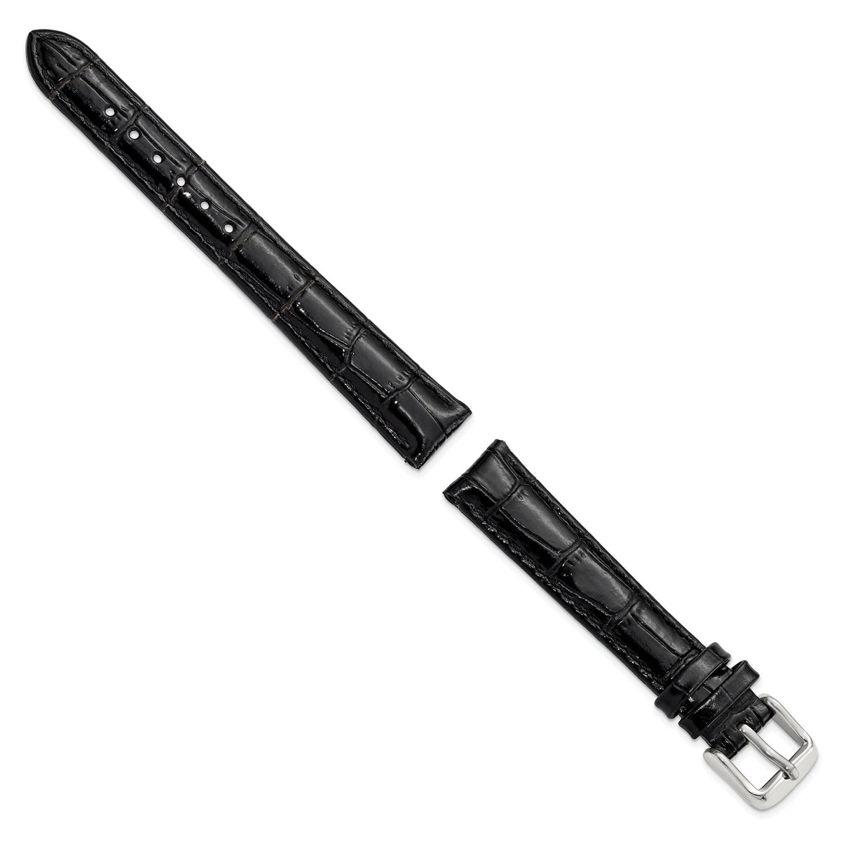 Black Crocodile-Grain Leather Watch Band in Silver-Tone Buckle - Sophia Jewelers