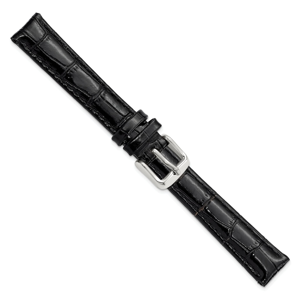 Black Crocodile-Grain Leather Watch Band in Silver-Tone Buckle - Sophia Jewelers