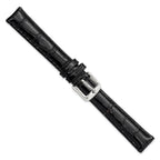 Black Crocodile-Grain Leather Watch Band in Silver-Tone Buckle - Sophia Jewelers