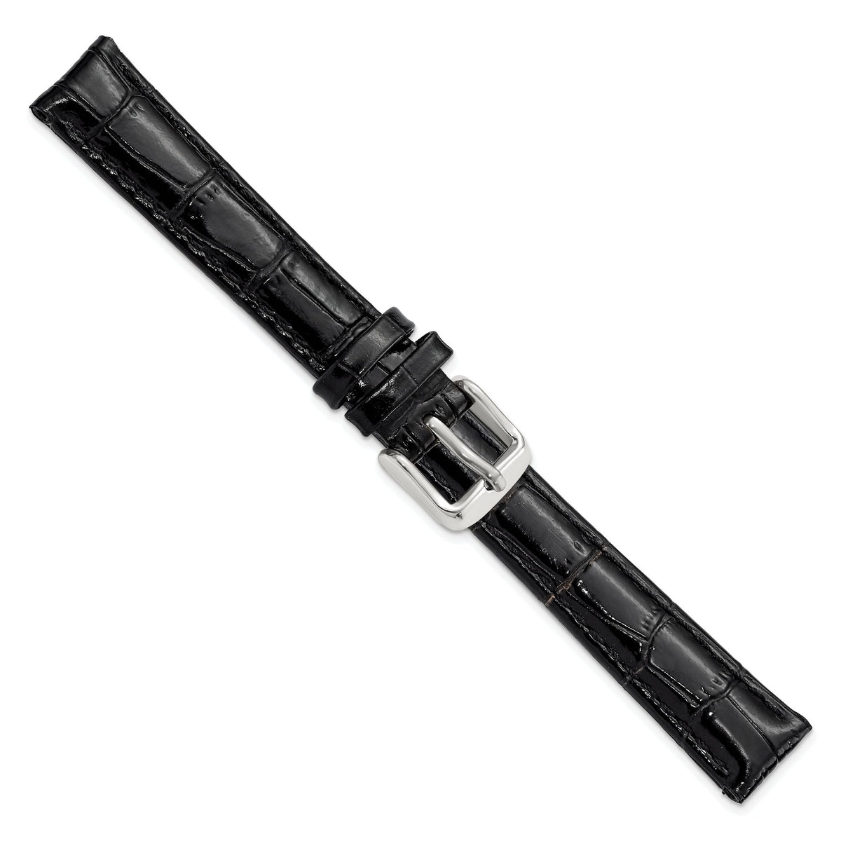 Black Crocodile-Grain Leather Watch Band in Silver-Tone Buckle - Sophia Jewelers