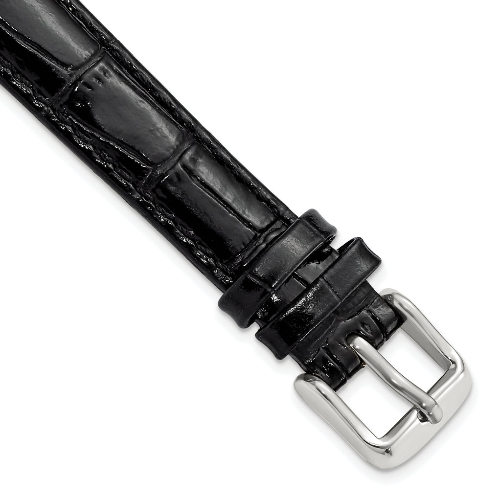 Crocodile-Grain Chronograph Watch Band in Black Leather, 17mm