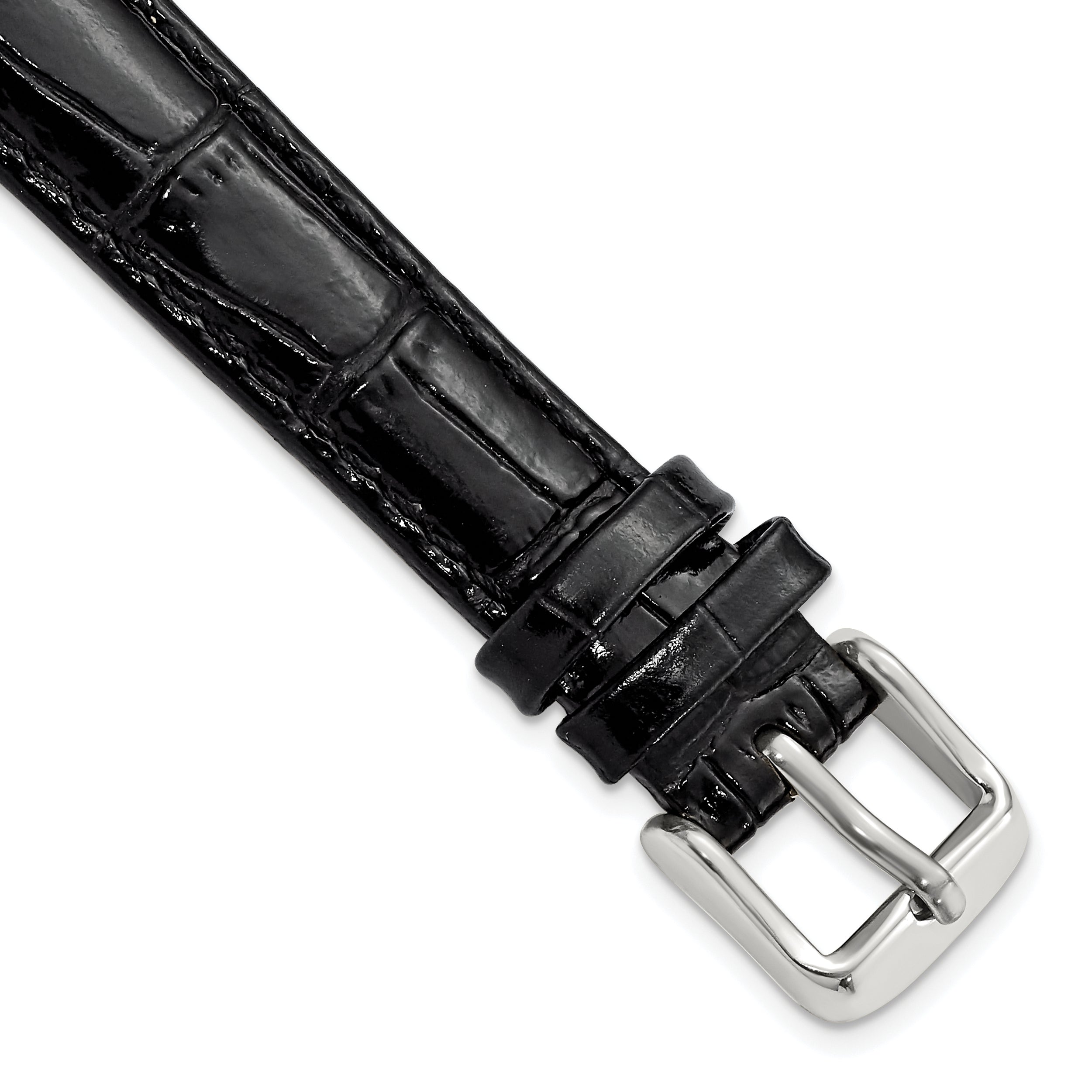 Crocodile-Grain Chronograph Watch Band in Black Leather, 17mm