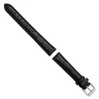 16mm Long Black Crocodile Grain Chronograph Leather with Silver-tone Buckle 8.5 inch Watch Band