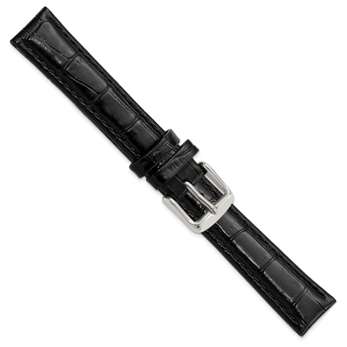 Crocodile Grain Leather Watch Band in Black, 18mm - Sophia Jewelers