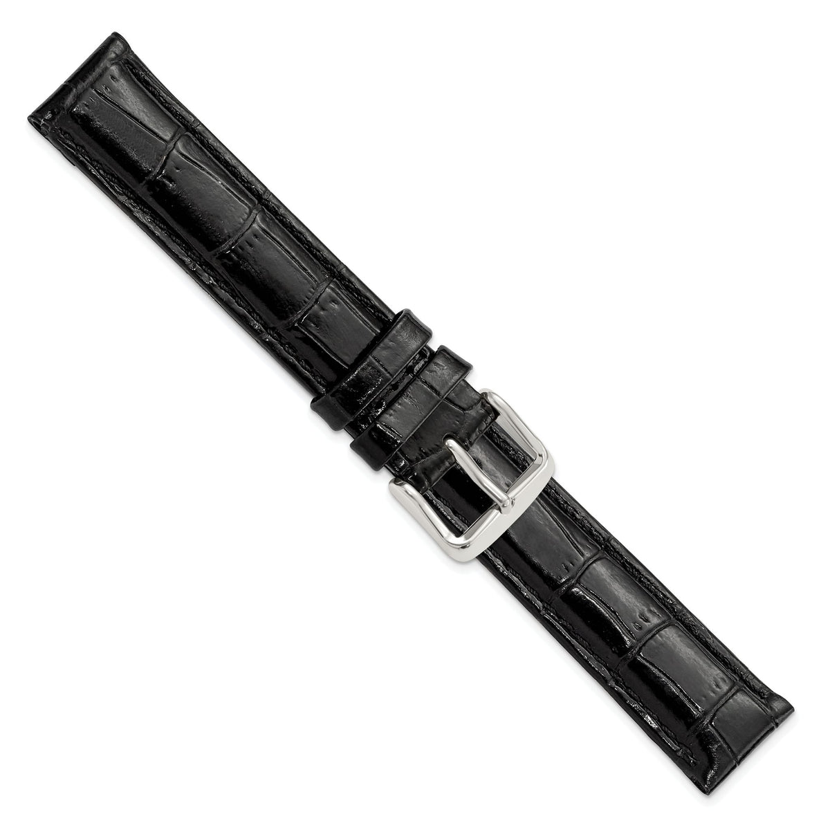 Black Crocodile-Grain Leather Watch Band in Silver-Tone Buckle - Sophia Jewelers