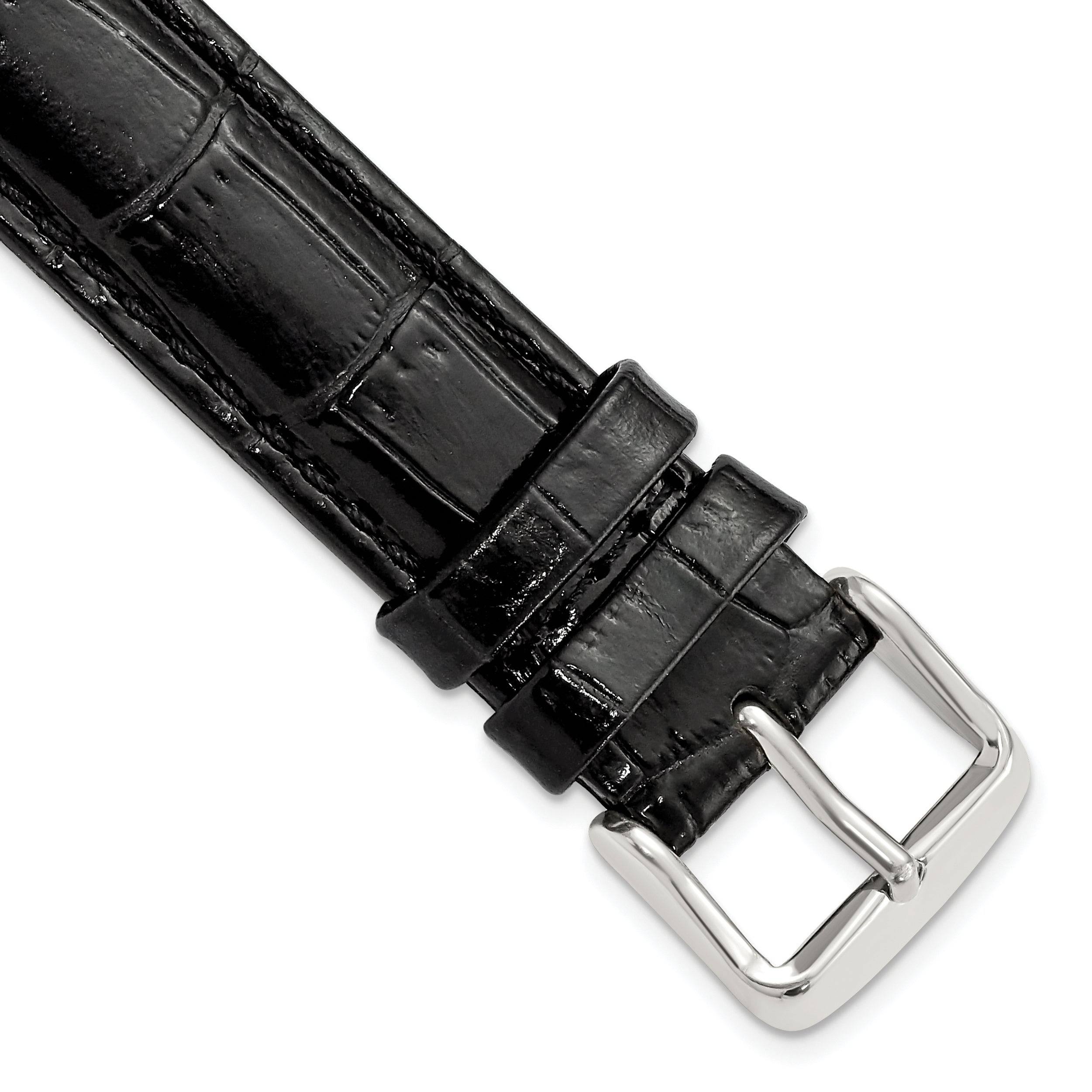 Crocodile-Grain Chronograph Watch Band in Black Leather, 17mm