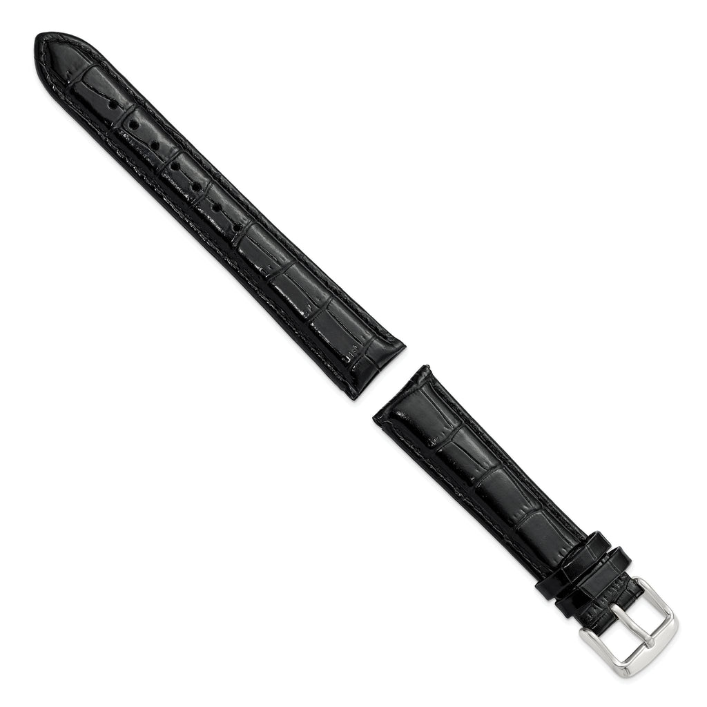 Crocodile Grain Leather Watch Band in Black, 18mm - Sophia Jewelers