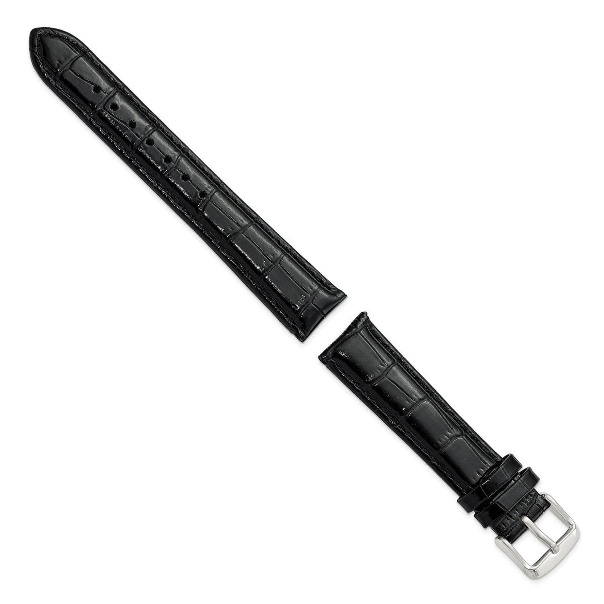 Crocodile Grain Leather Watch Band in Black, 18mm - Sophia Jewelers