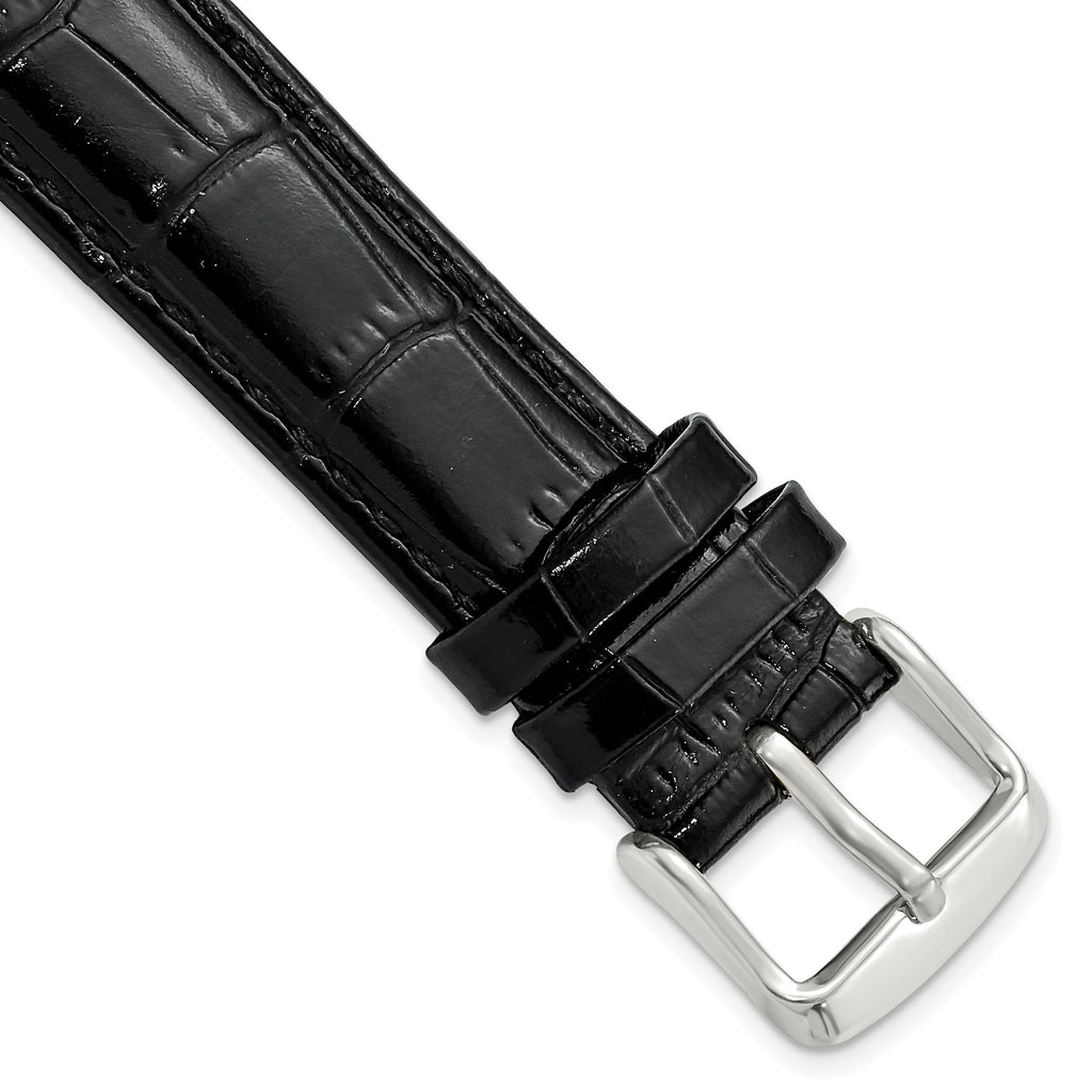 Crocodile-Grain Chronograph Watch Band in Black Leather, 17mm