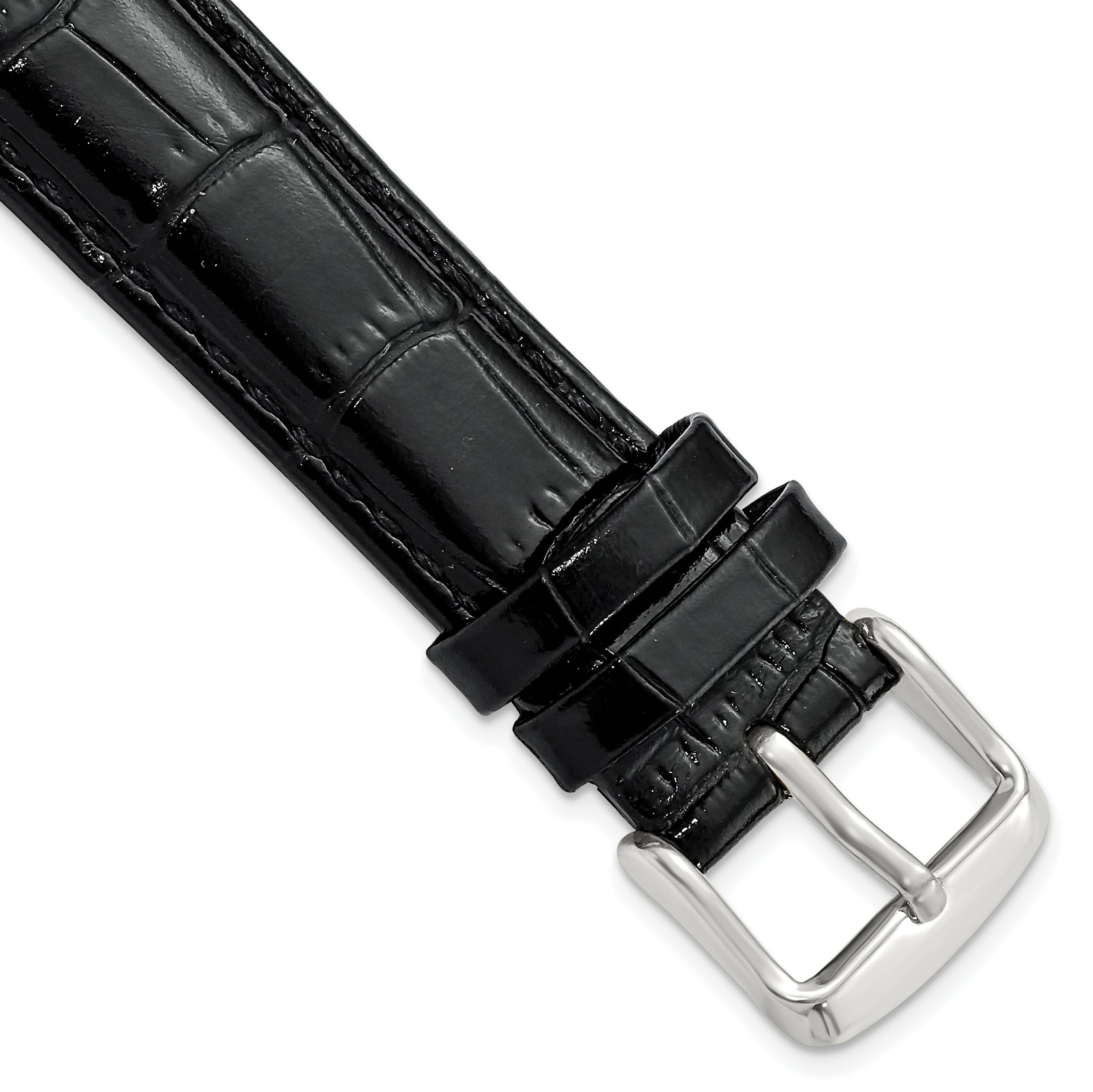 Crocodile-Grain Chronograph Watch Band in Black Leather, 17mm