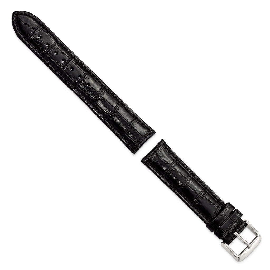 Crocodile Grain Leather Watch Band in Black, 18mm - Sophia Jewelers