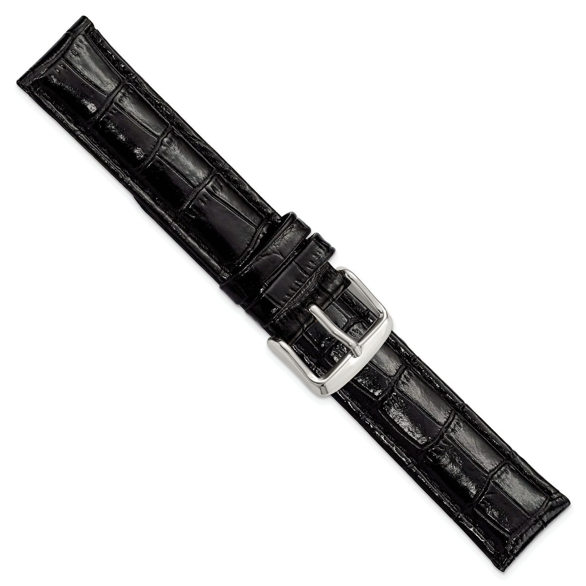 Black Crocodile-Grain Leather Watch Band in Silver-Tone Buckle - Sophia Jewelers
