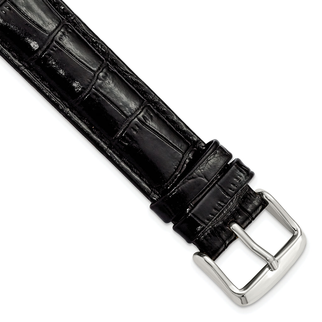 Crocodile-Grain Chronograph Watch Band in Black Leather, 17mm