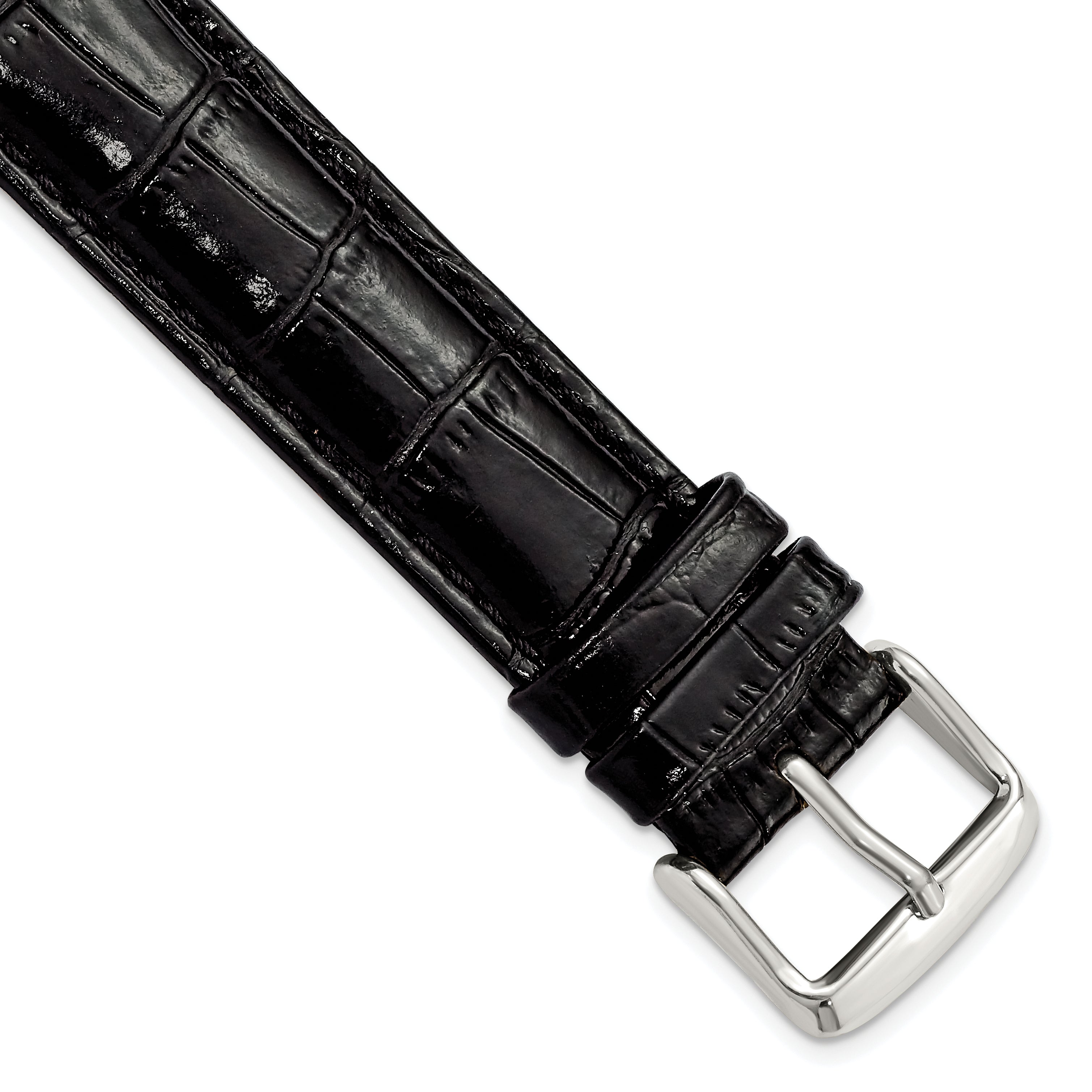 Crocodile-Grain Chronograph Watch Band in Black Leather, 17mm