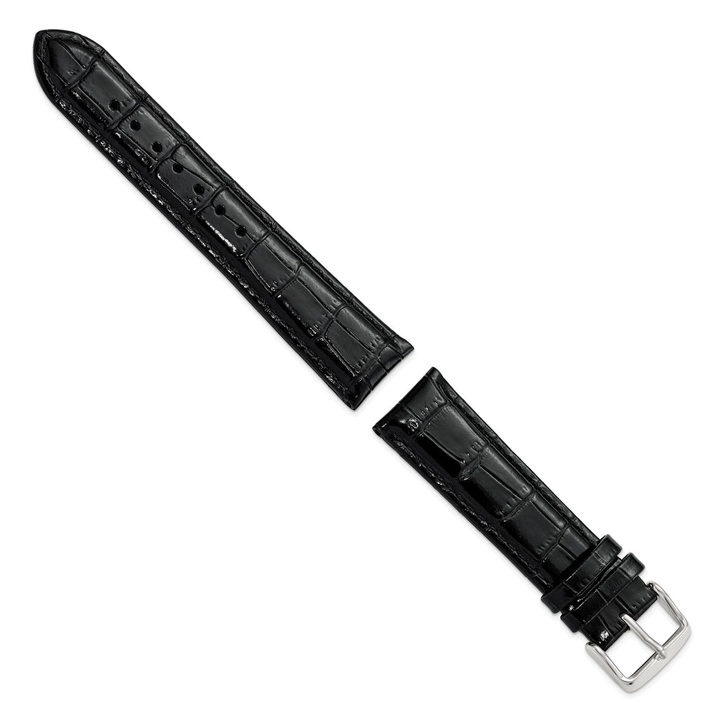 Crocodile Grain Leather Watch Band in Black, 18mm - Sophia Jewelers
