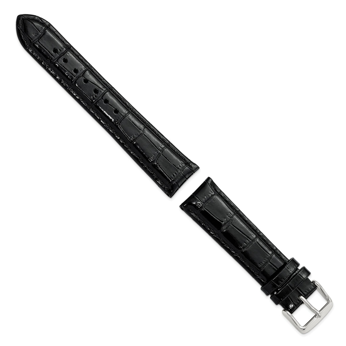 Crocodile Grain Leather Watch Band in Black, 18mm - Sophia Jewelers