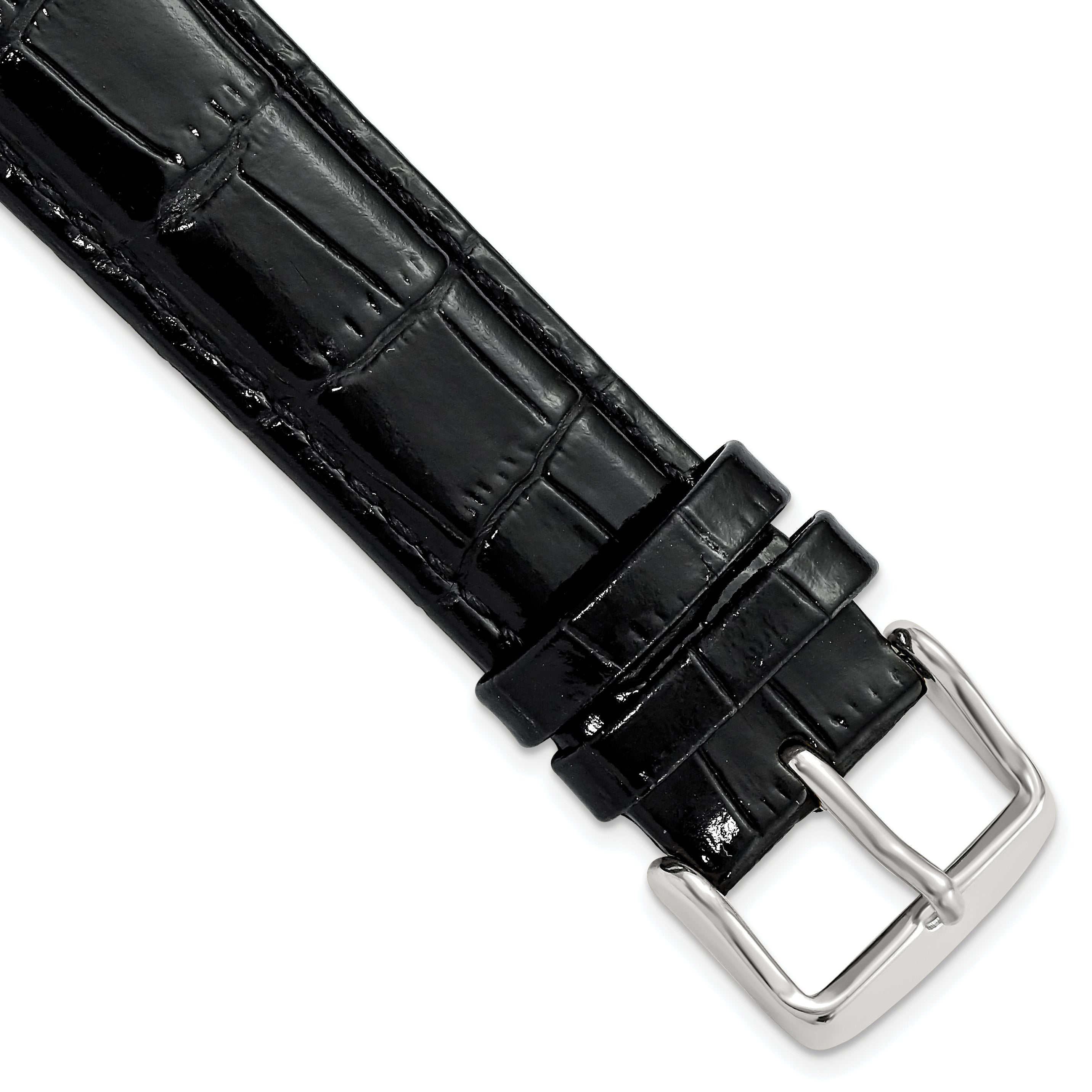 Crocodile-Grain Chronograph Watch Band in Black Leather, 17mm