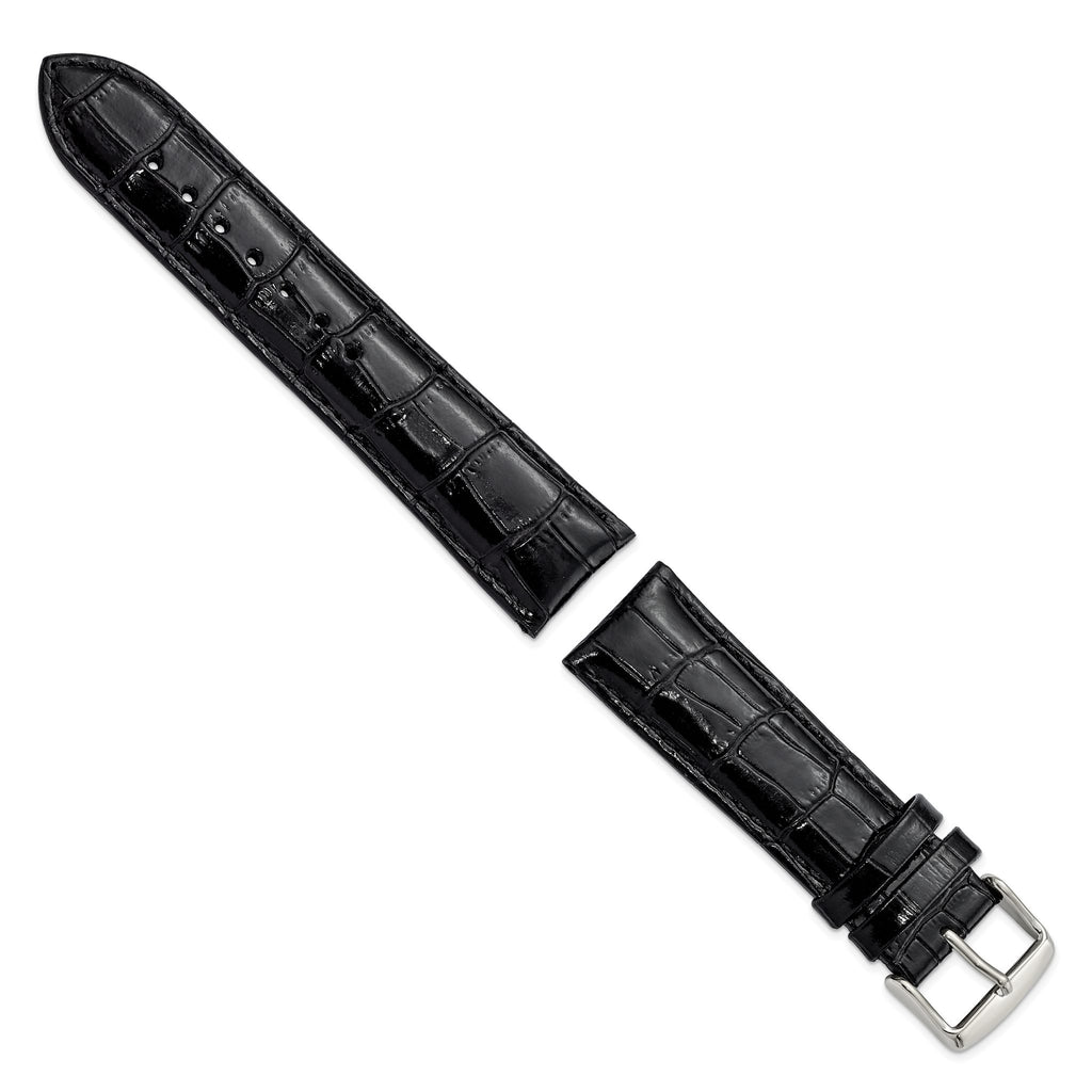Black Crocodile-Grain Chronograph Watch Band in Leather, 24mm - Sophia Jewelers