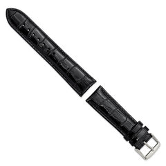 22mm Short Black Crocodile Grain Chronograph Leather with Silver-tone Buckle 6.75 inch Watch Band